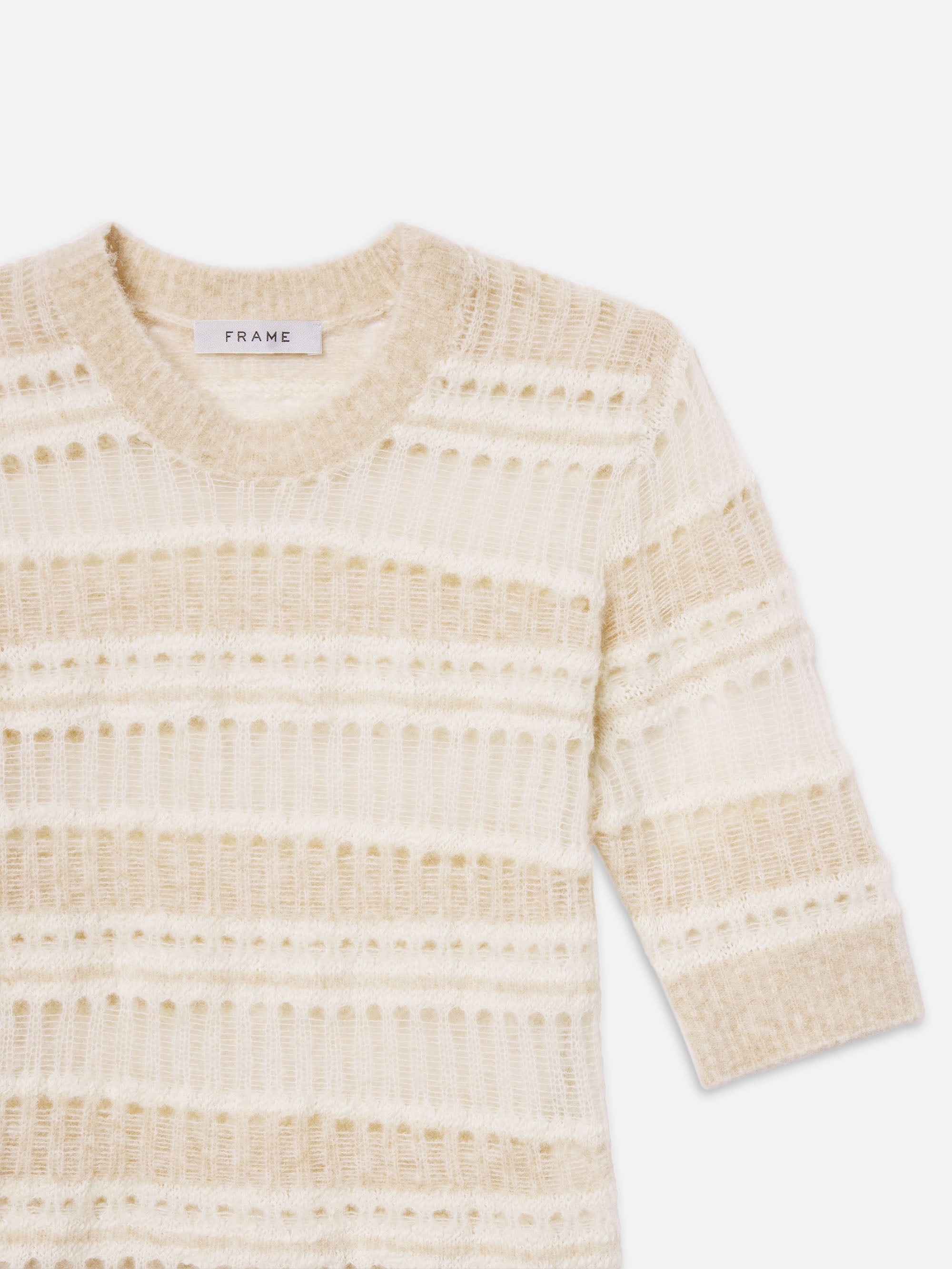 The Short Sleeve Stitch Mix Sweater in Cream Multi - 3