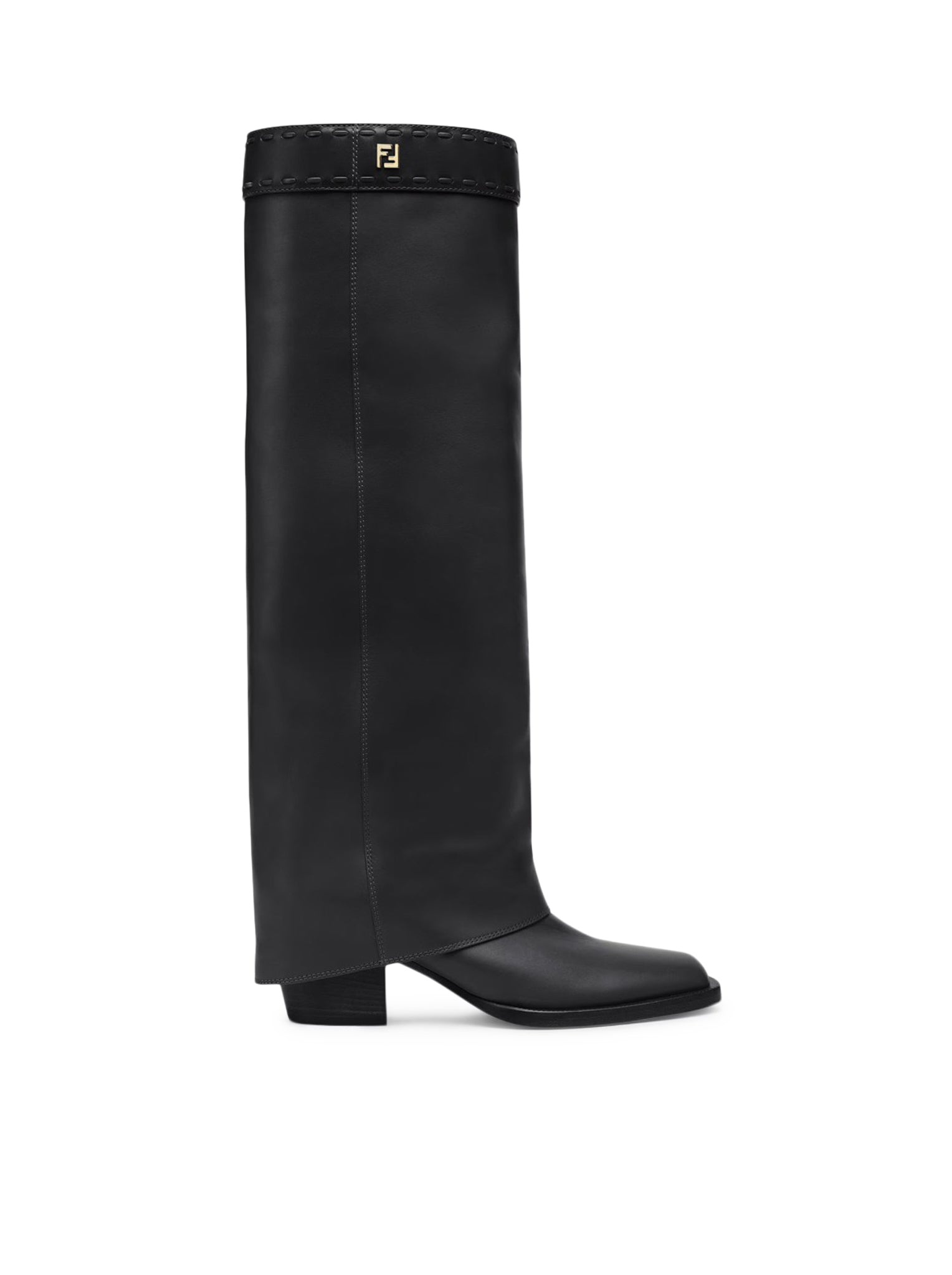 BLACK LEATHER HIGH-HEELED BOOT - 1