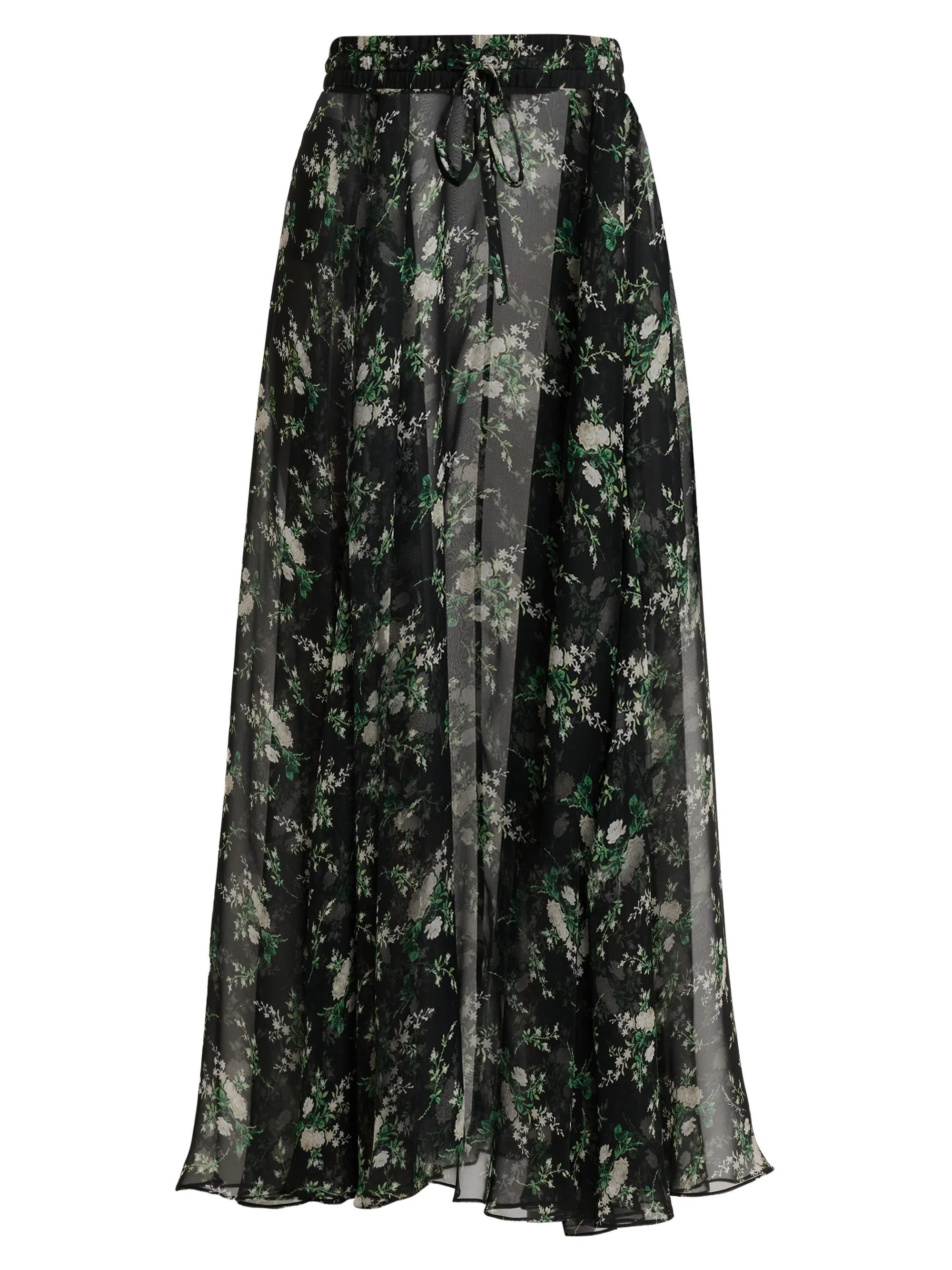 Women's Floral Silk Chiffon Maxi Skirt - Ros Fiorel Bco Fnero - 1