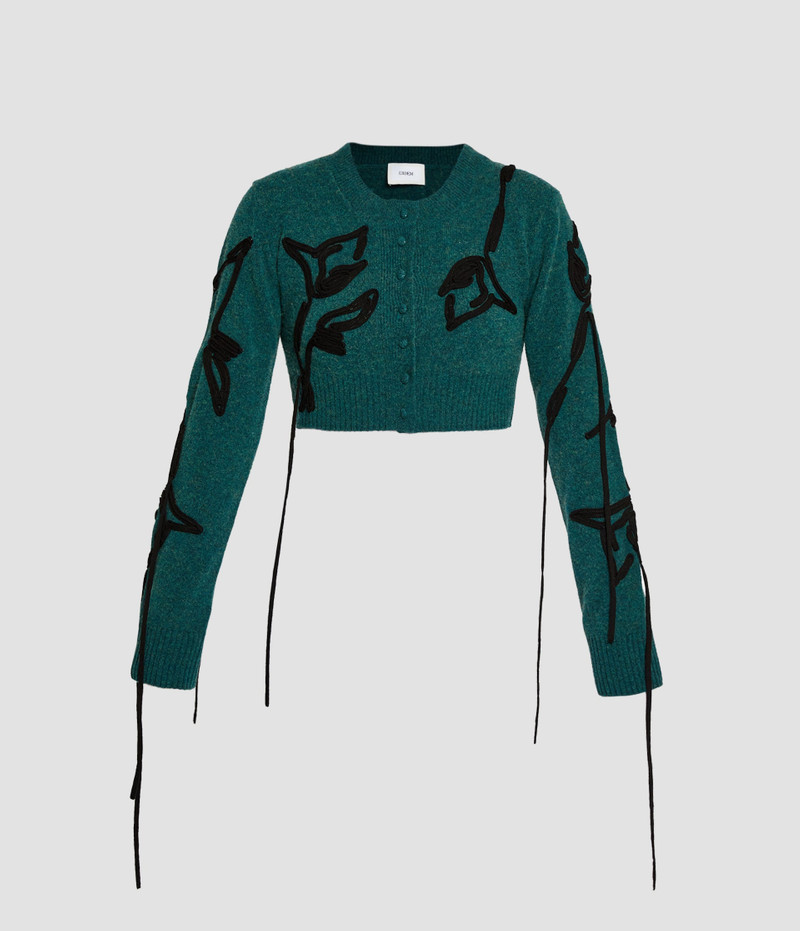 Erdem EMBROIDERED MERINO WOOL CROPPED CARDIGAN outlook