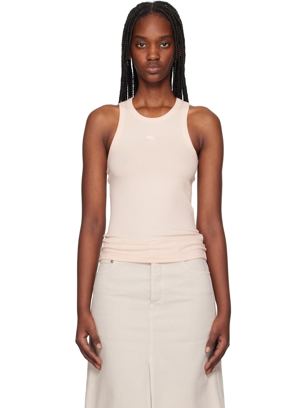 Pink Baby Fox Patch Ribbed Tank Top - 1
