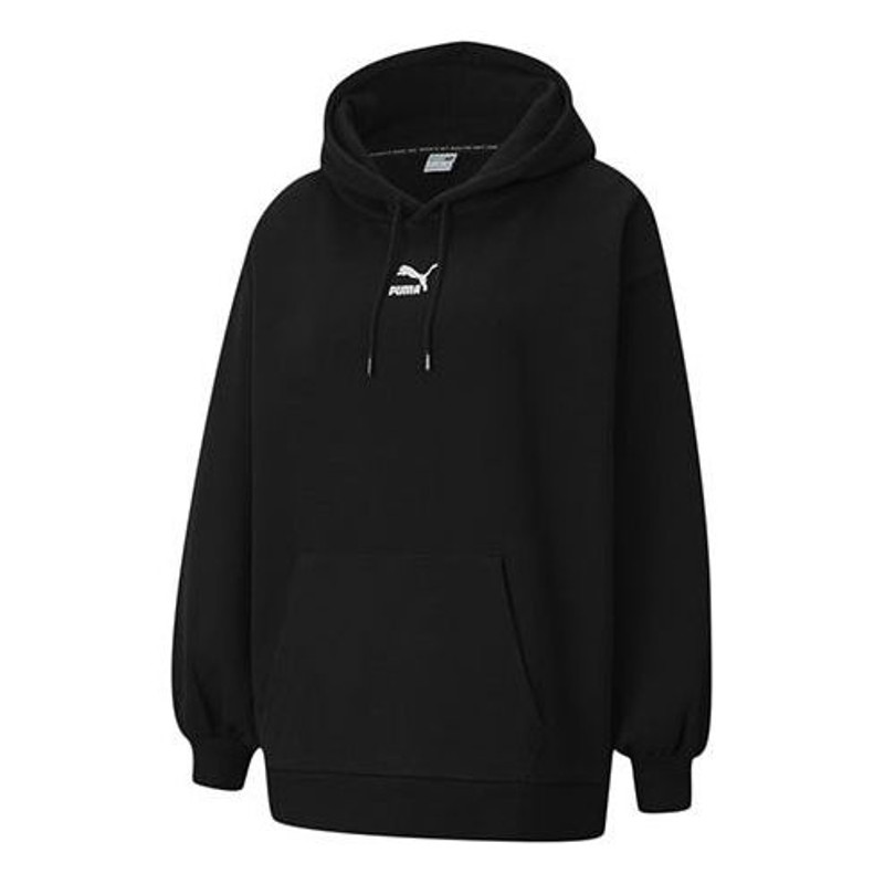 (WMNS) PUMA Classics Oversized Logo Printing Hoodie Black 530280-01 - 1