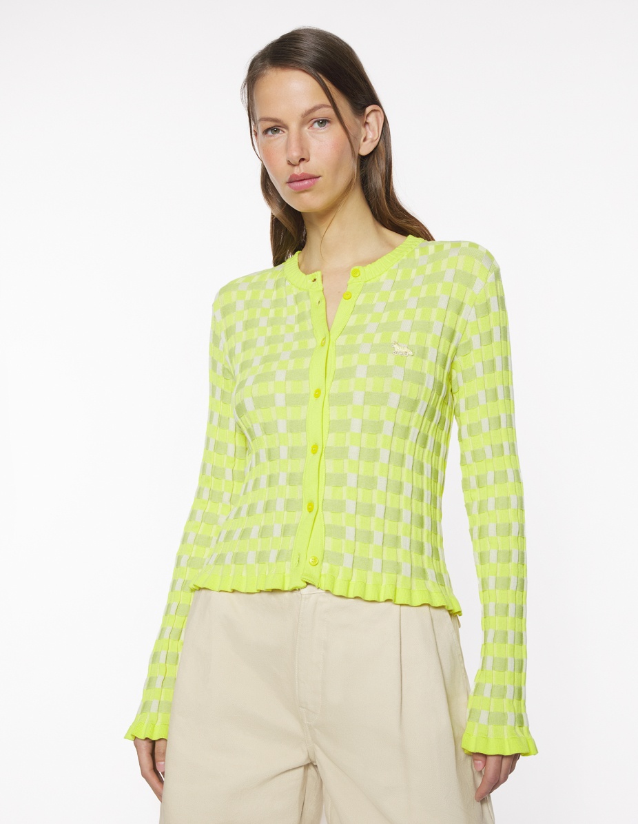 CHECKED RIBBED CARDIGAN - 3