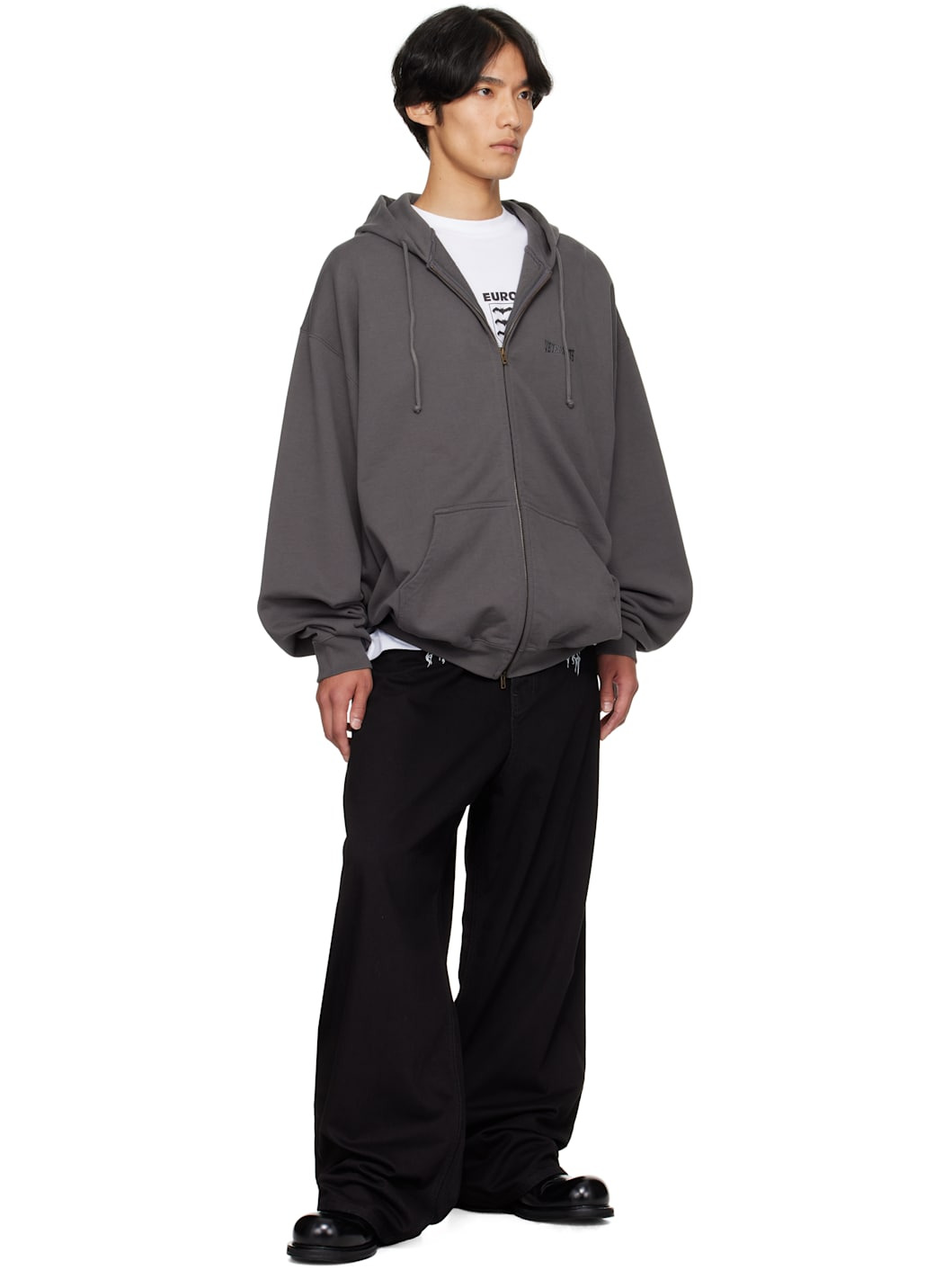 Gray Boxing Logo Oversized Zip-Up Hoodie - 4