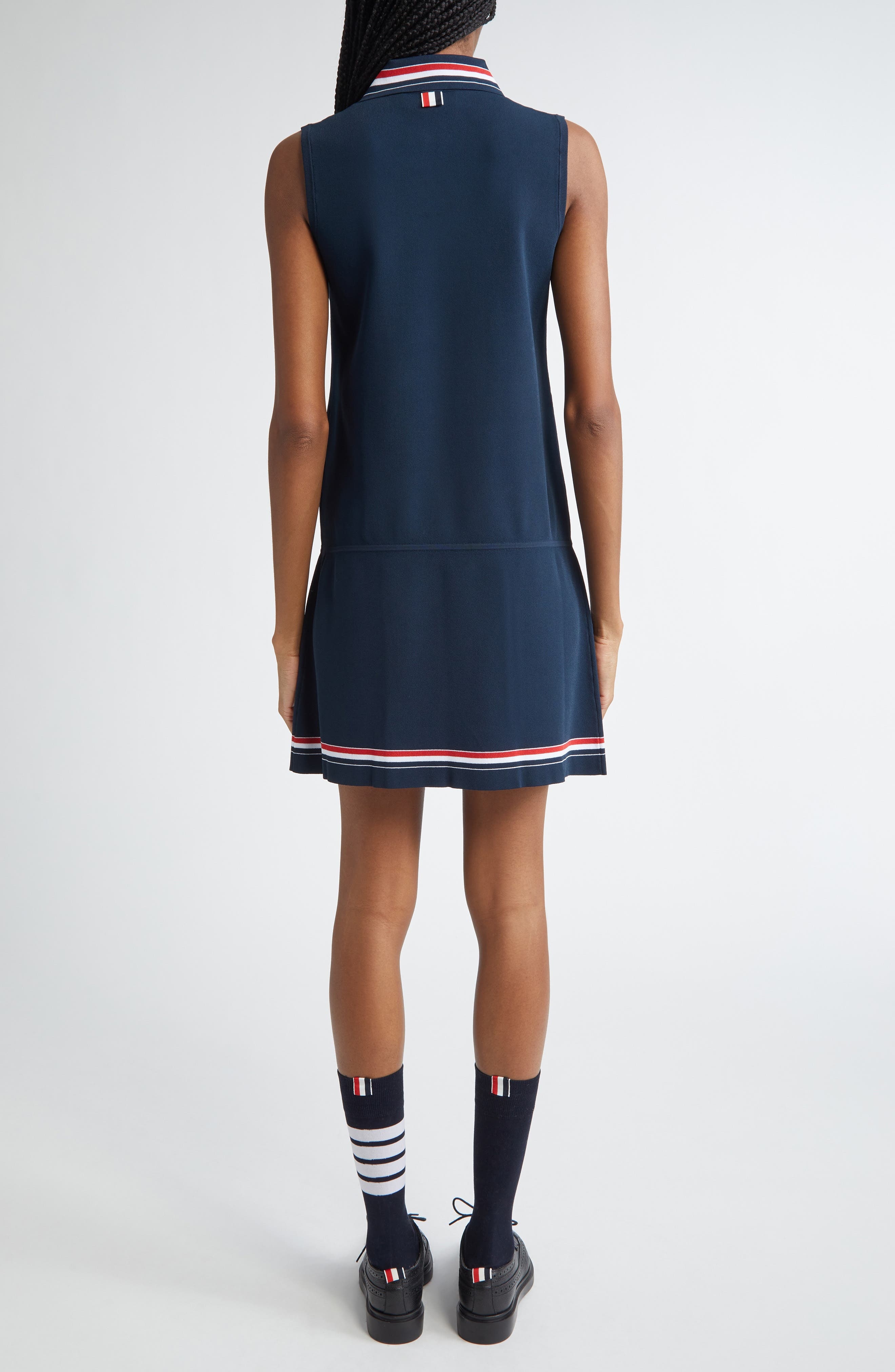 Thom Browne Pleated Skirt Sleeveless Polo Dress in Navy at Nordstrom - 2