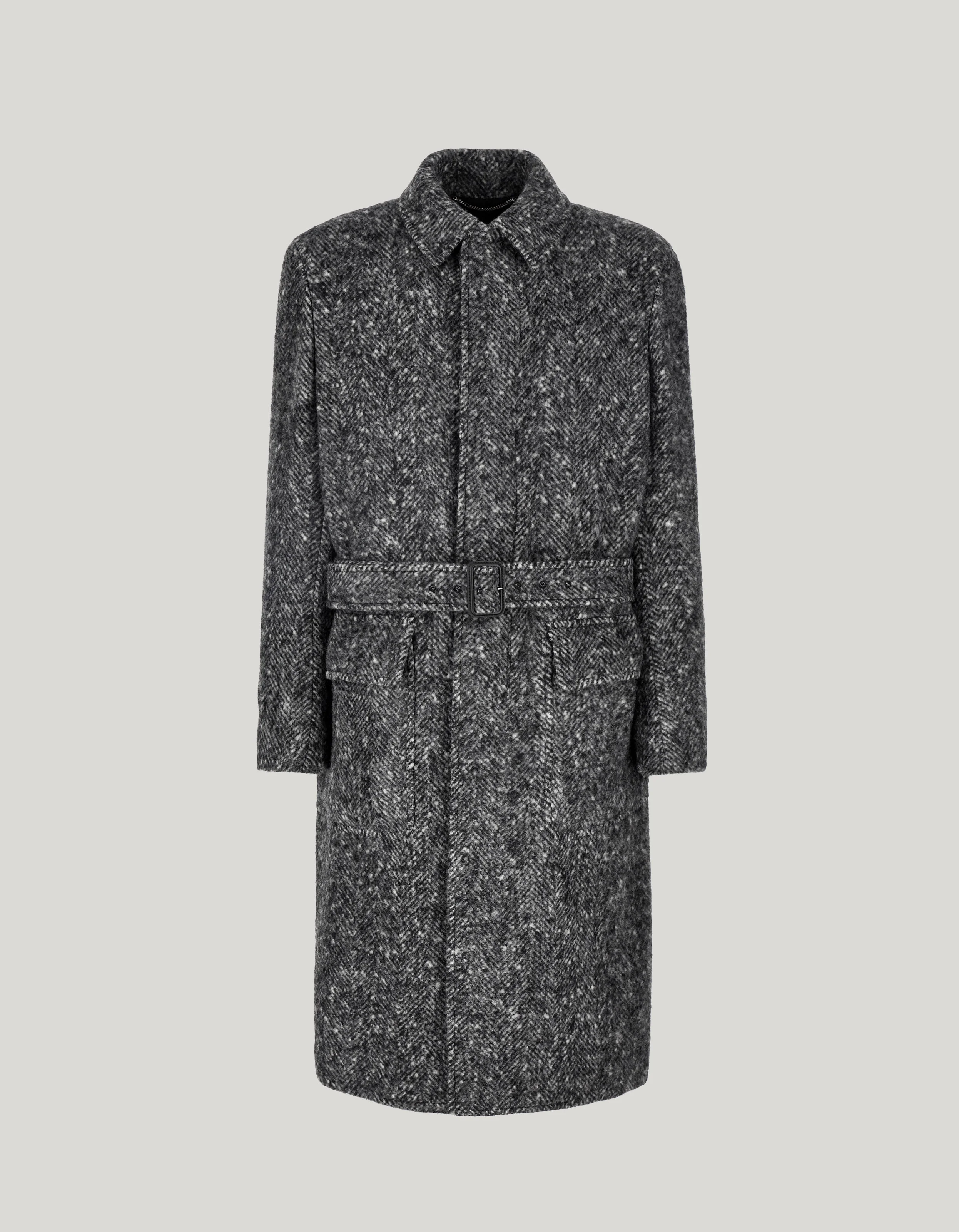 BABY ALPACA AND WOOL BLEND COAT WITH LEATHER DETAILS - 1