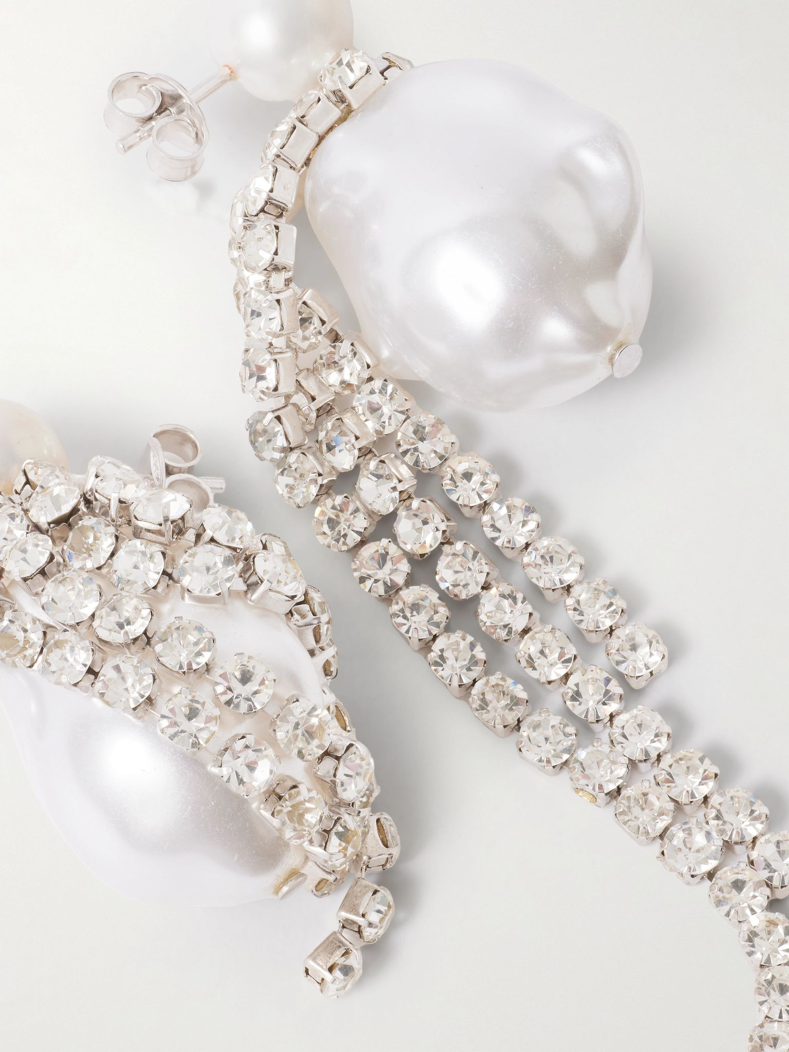 Rhodium-plated pearl and crystal earrings White - 3