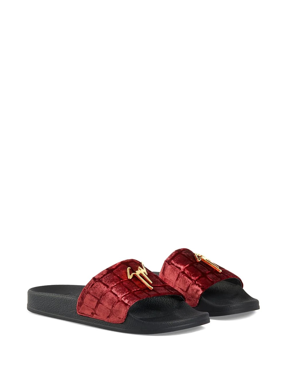 Brett crocodile-effect velvet slides - 2