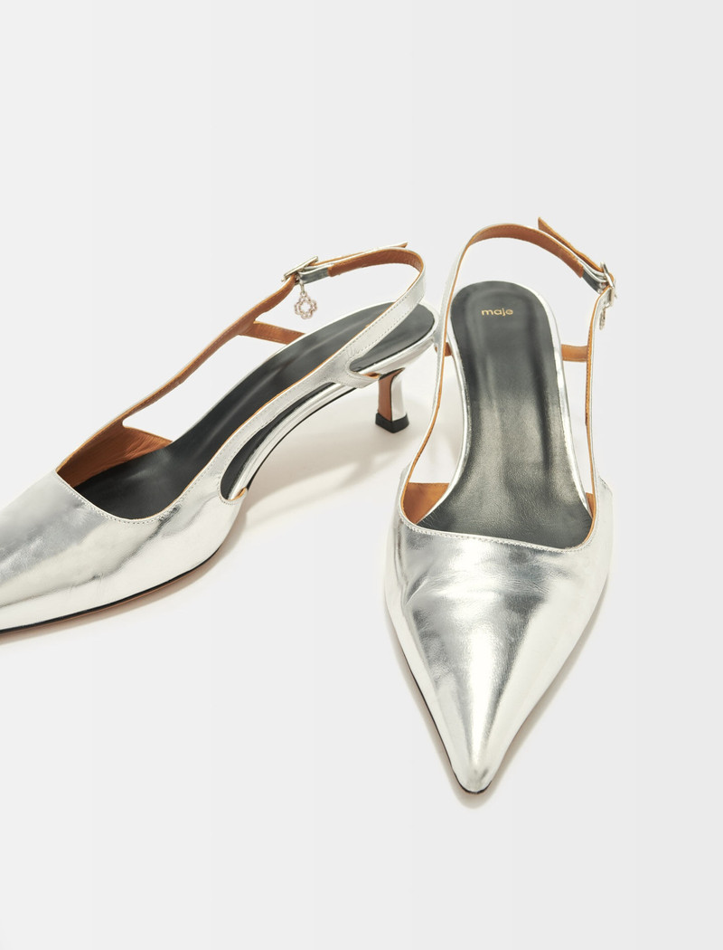 maje Silver leather strappy heels outlook