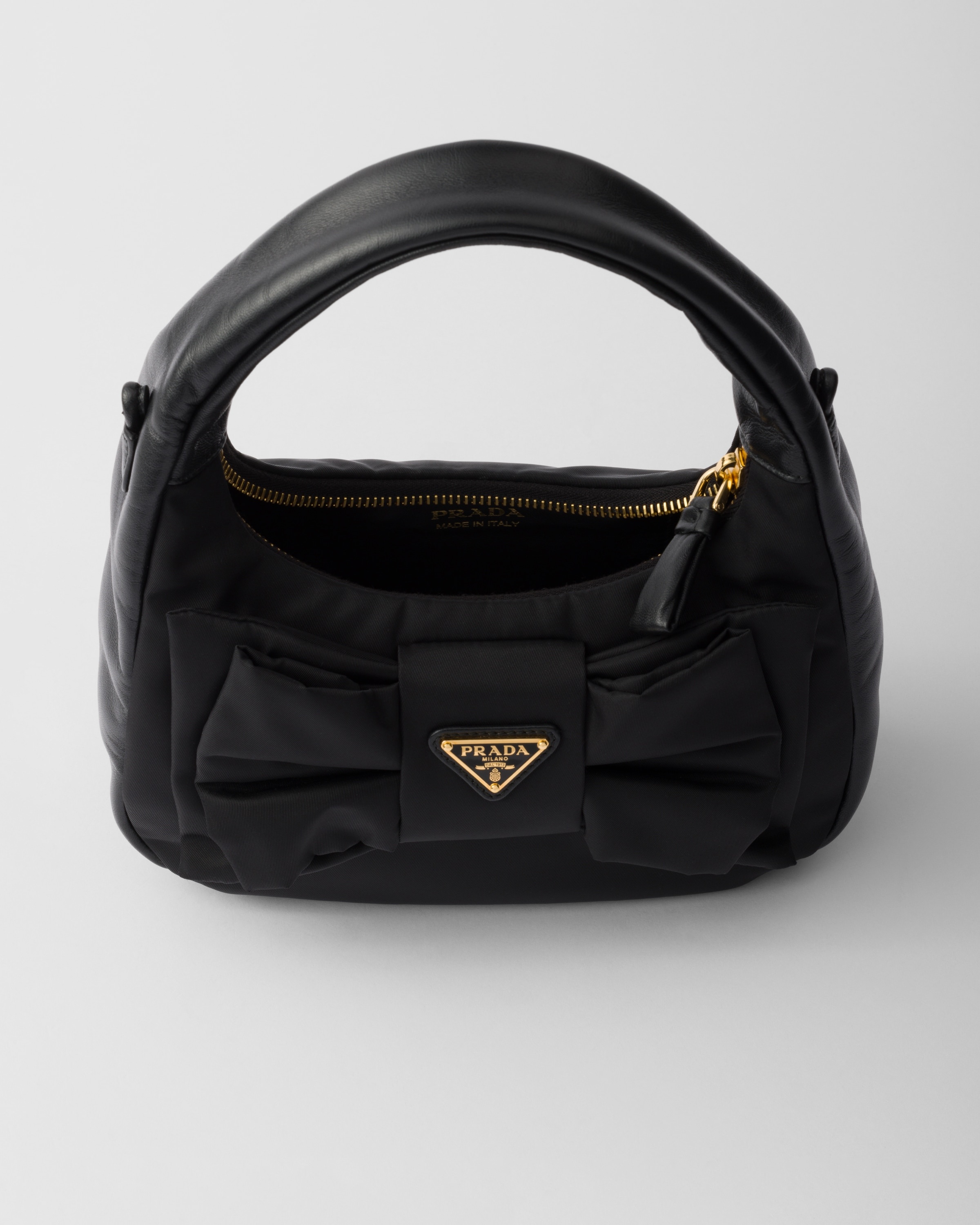 Re-Nylon and nappa leather mini-bag with bow - 4