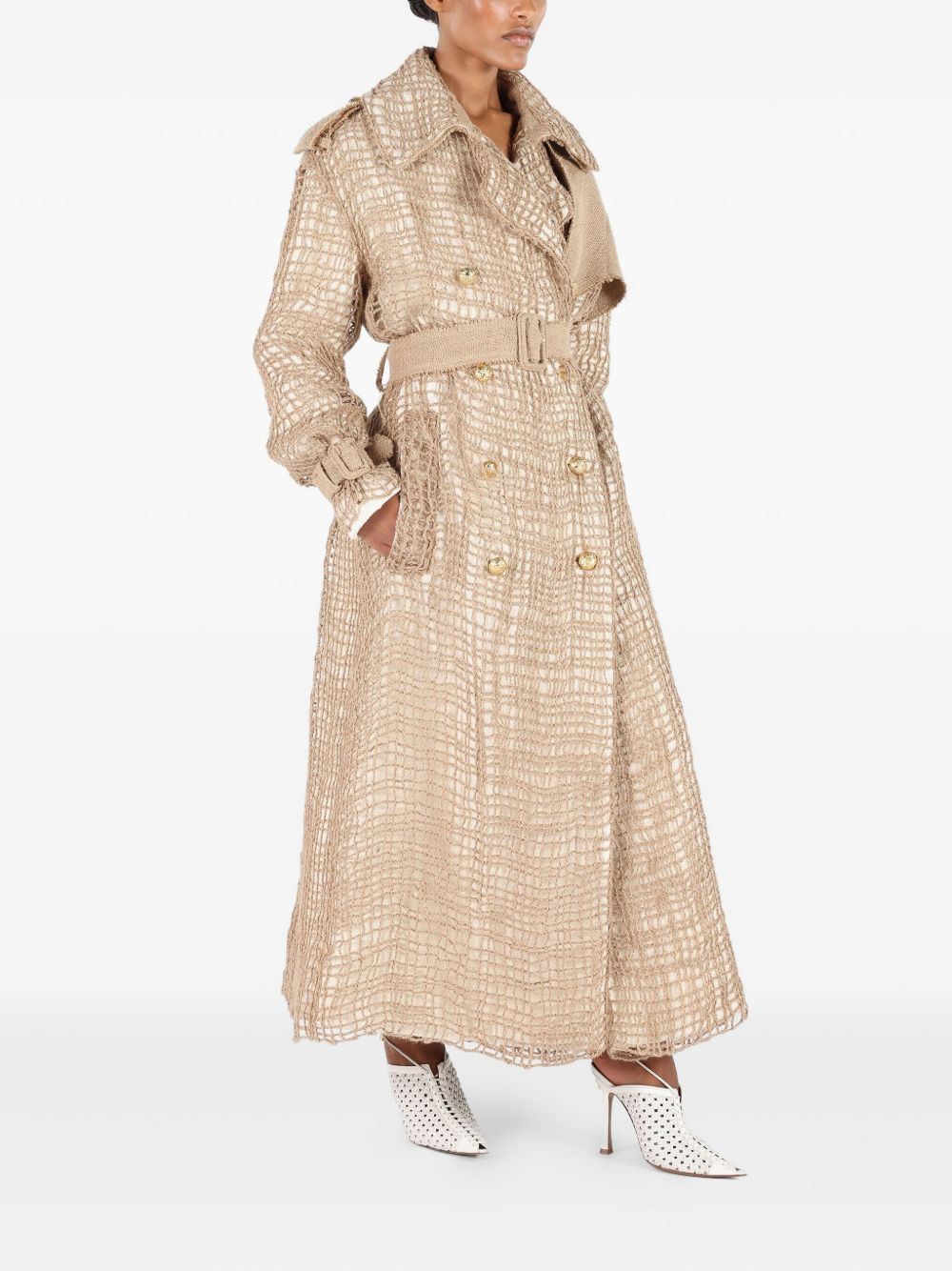 jute-panel trench coat - 3