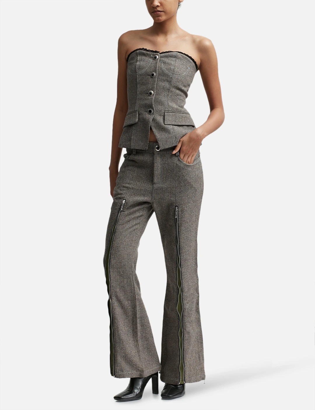 Andersson Bell AIKA HERRINGBONE ZIP-UP BELL PANTS | hbx