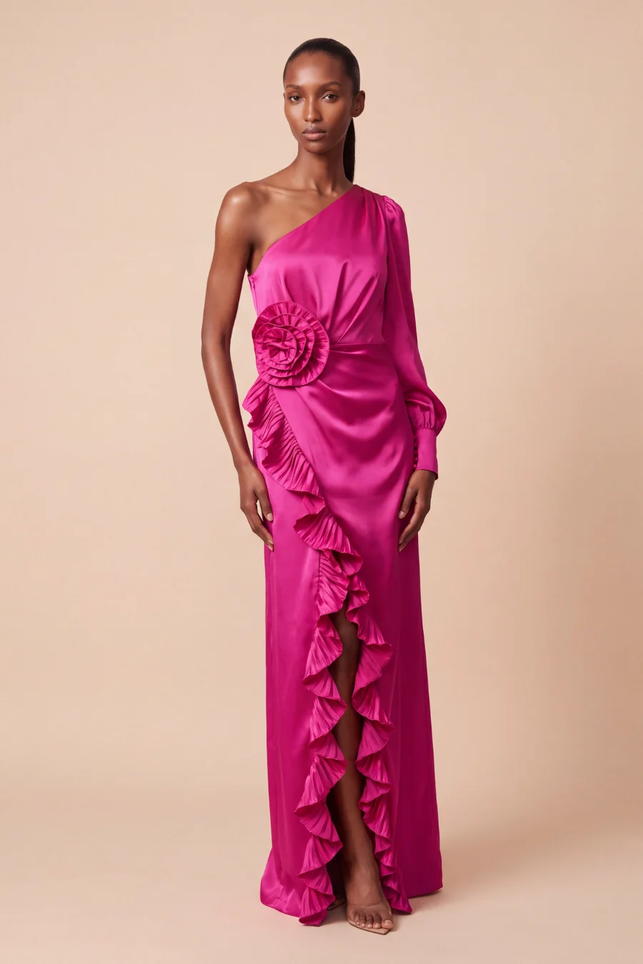LIZA SATIN ONE-SHOULDER MAXI DRESS - 1