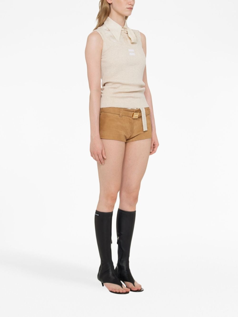 belted suede shorts - 3