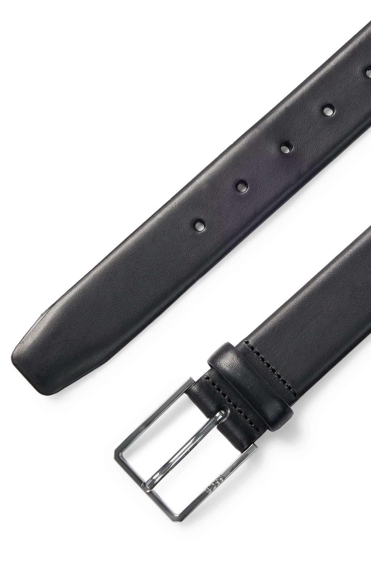 ITALIAN-LEATHER BELT WITH POLISHED GUNMETAL HARDWARE - 4