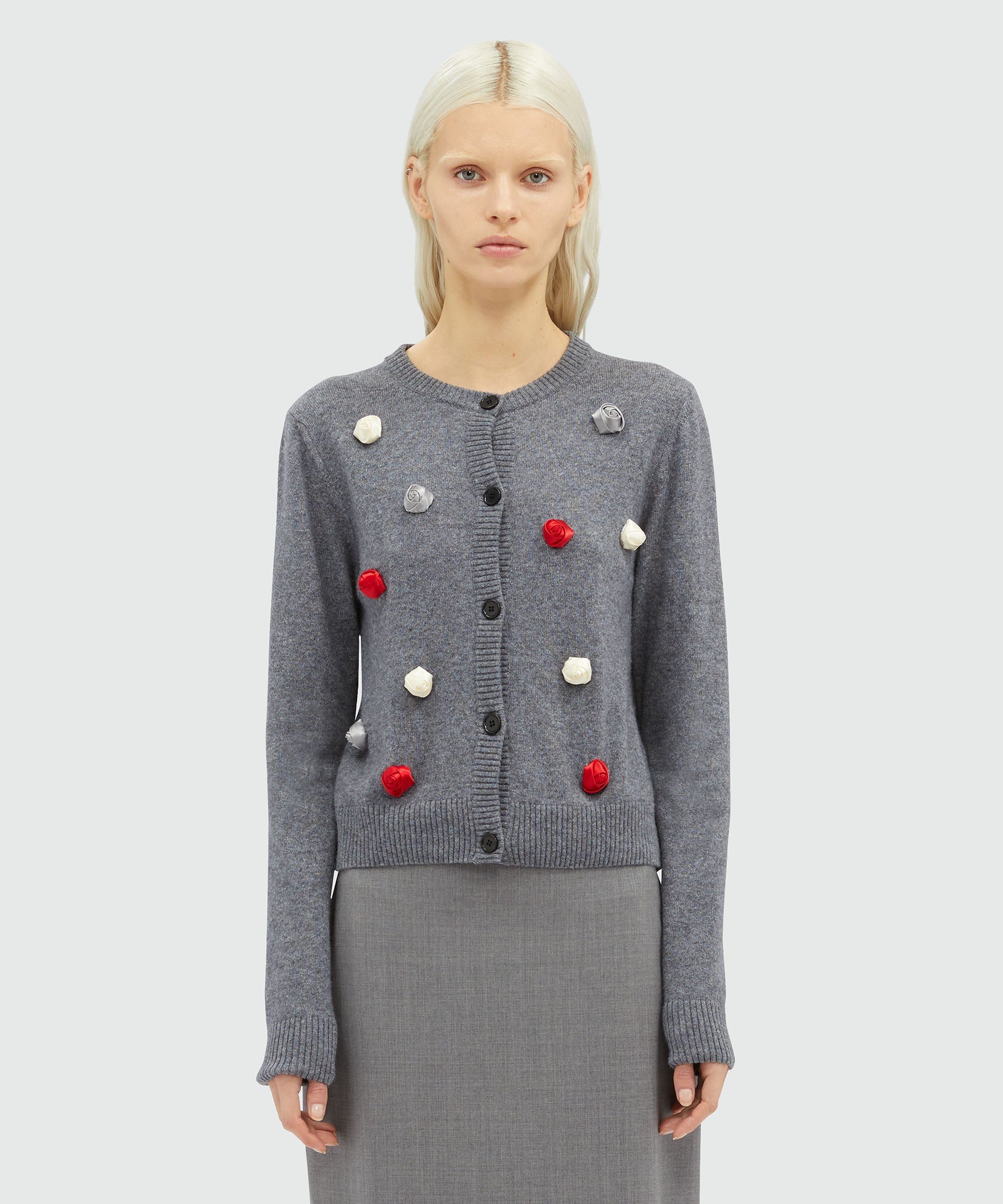 Wool cardigan with satin roses - 2