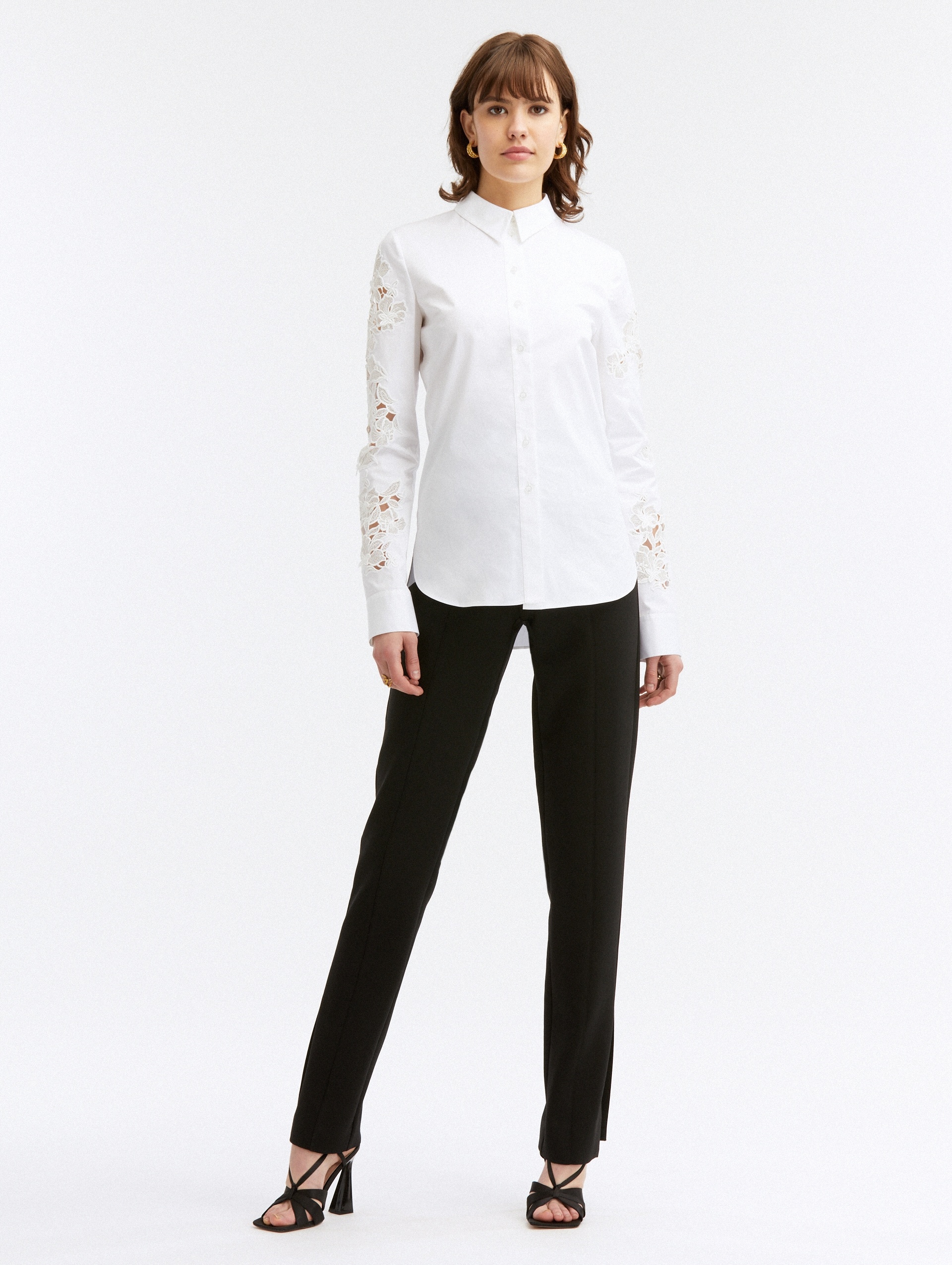 GUIPURE LACE LONG SLEEVE COTTON BLOUSE - 3