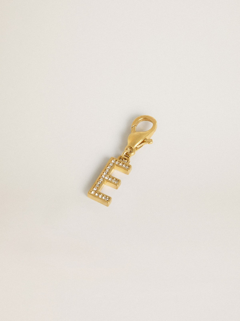 Golden Goose Letter E charm in gold-colored brass with crystals outlook