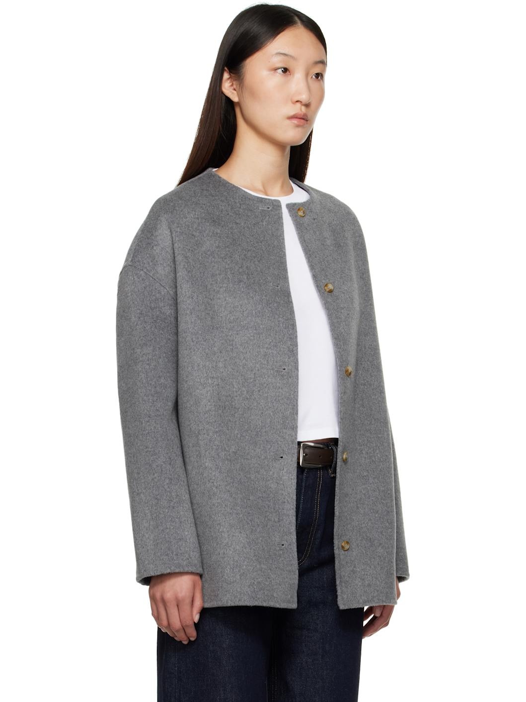 Gray Dunne Wool Drap Short Coat - 2