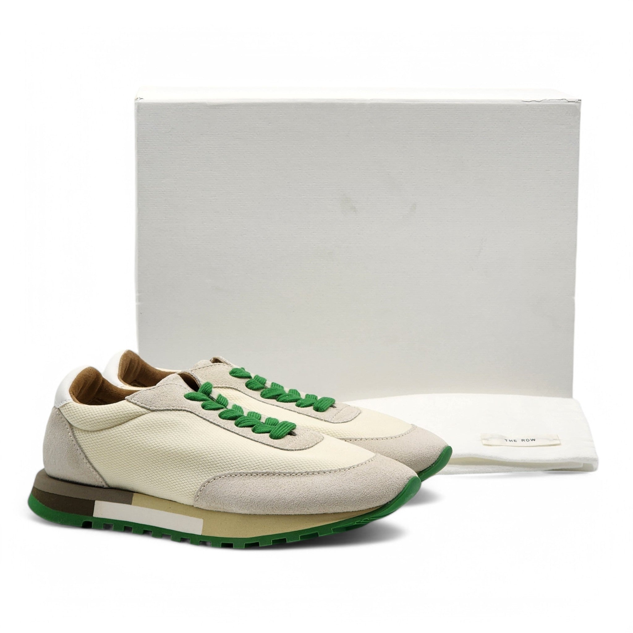 The Row Owen Runner Sneakers - Mesh and Suede - Beige/Green 35 - 7