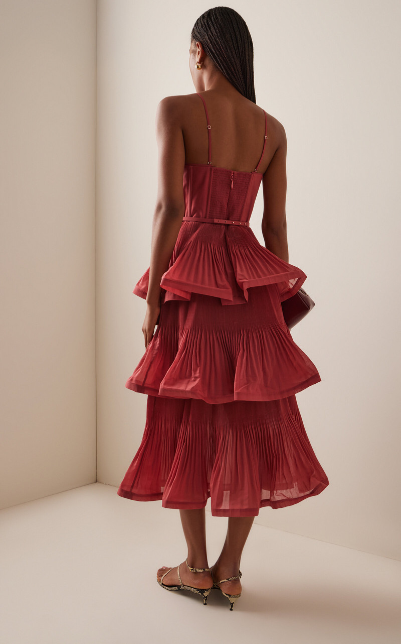 Pleated Tiered Midi Dress pink 4