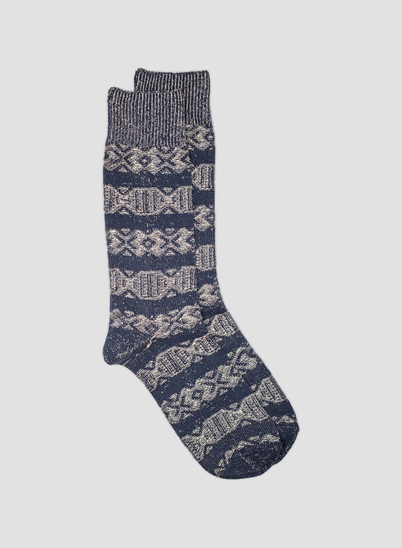 Kinari Tokyo Cotton Links Pattern Crew Sock in Navy 1