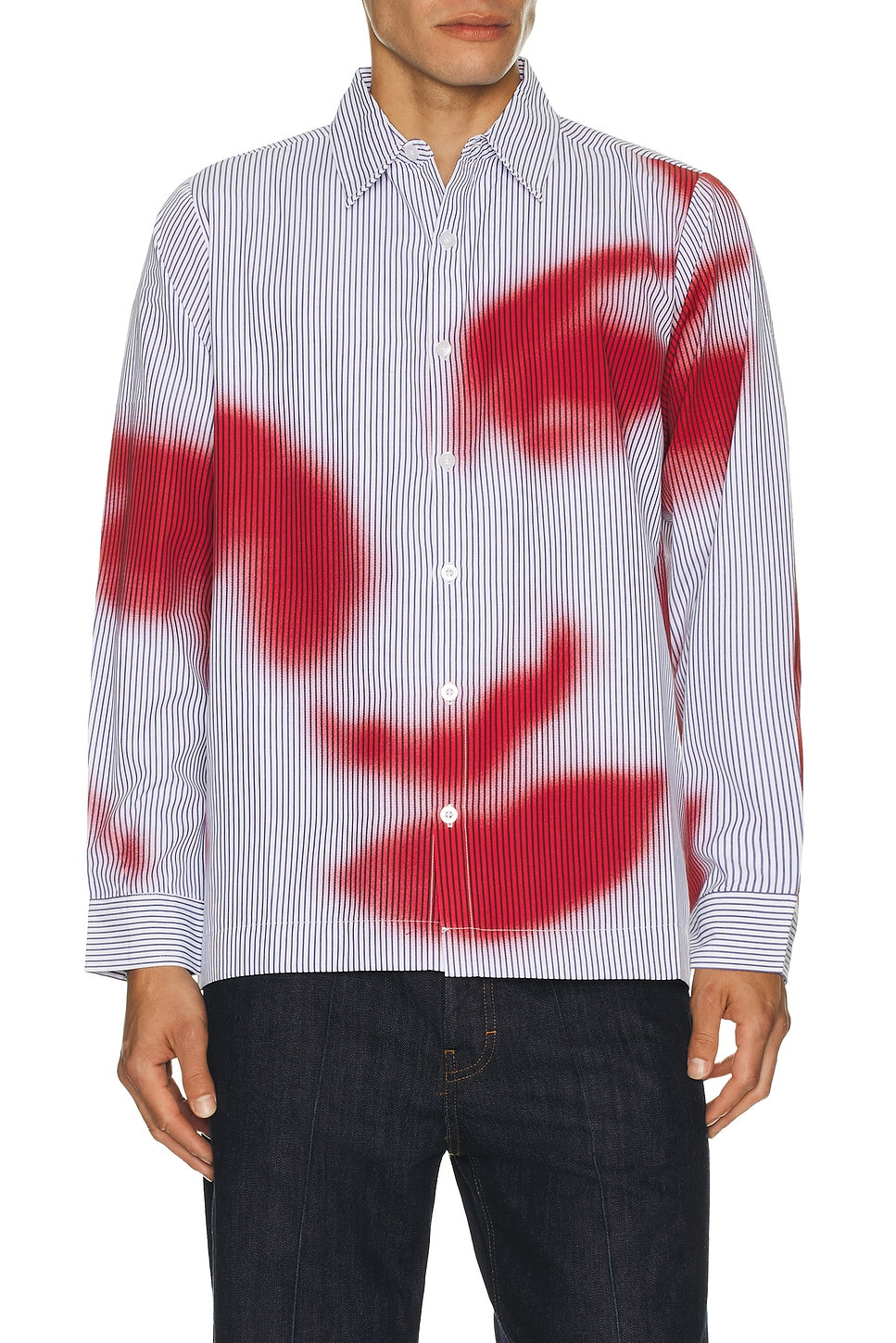 Blurry Face Airbrush Striped Button Up Shirt - 3