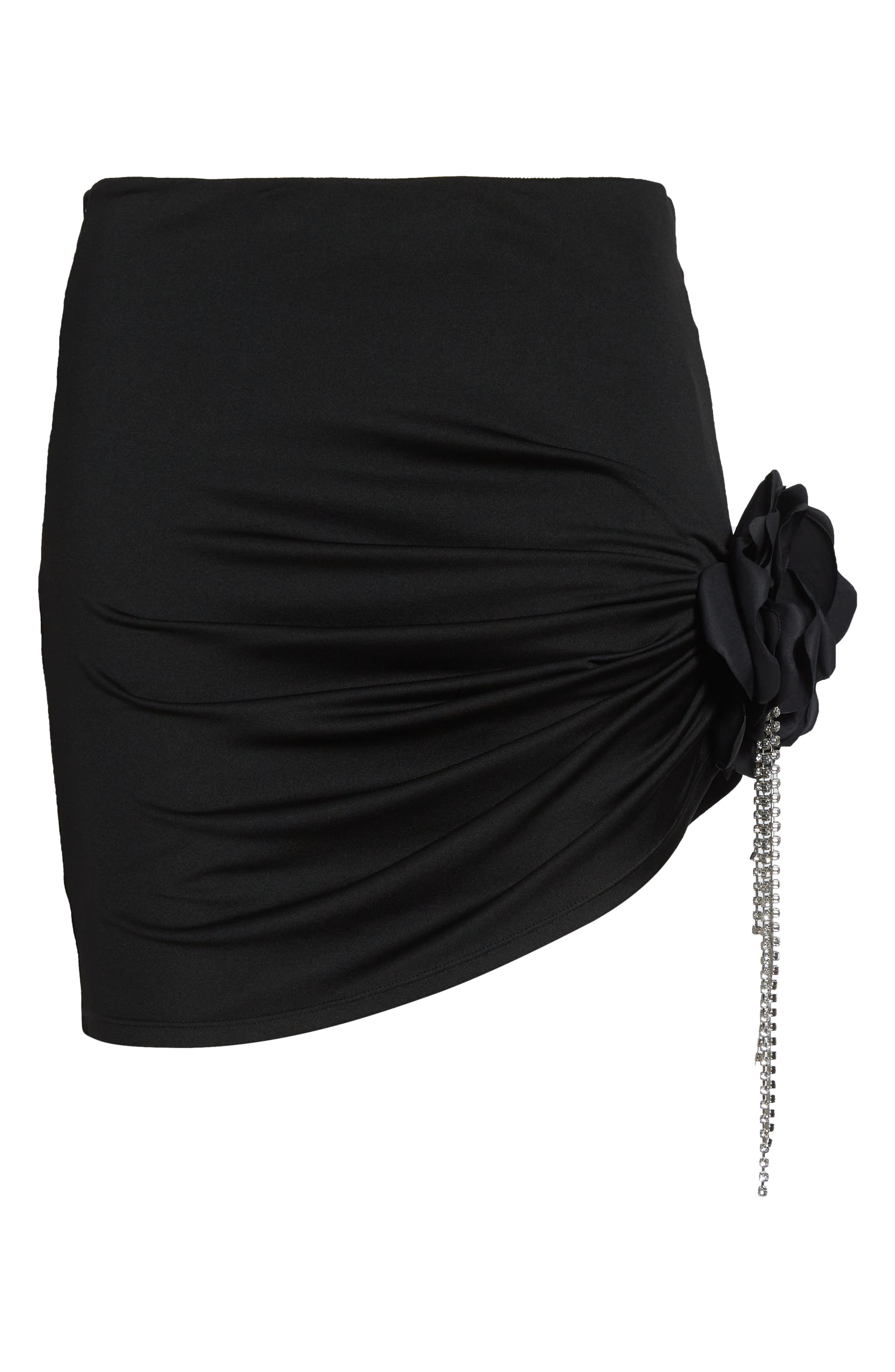 Area Crystal Flower Draped Miniskirt in Black at Nordstrom - 6