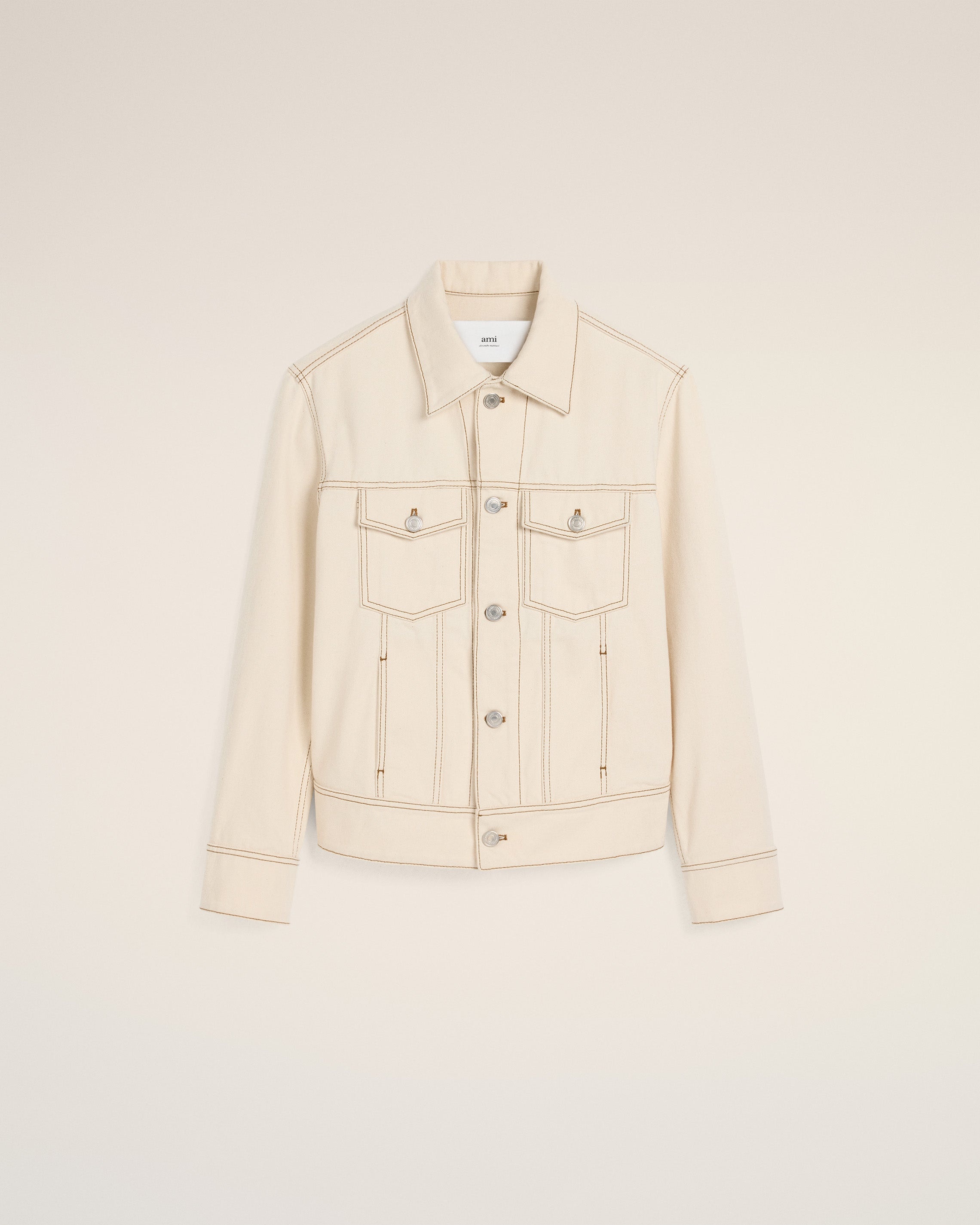 BEIGE COTTON AMI PARIS TRUCKER JACKET - 2