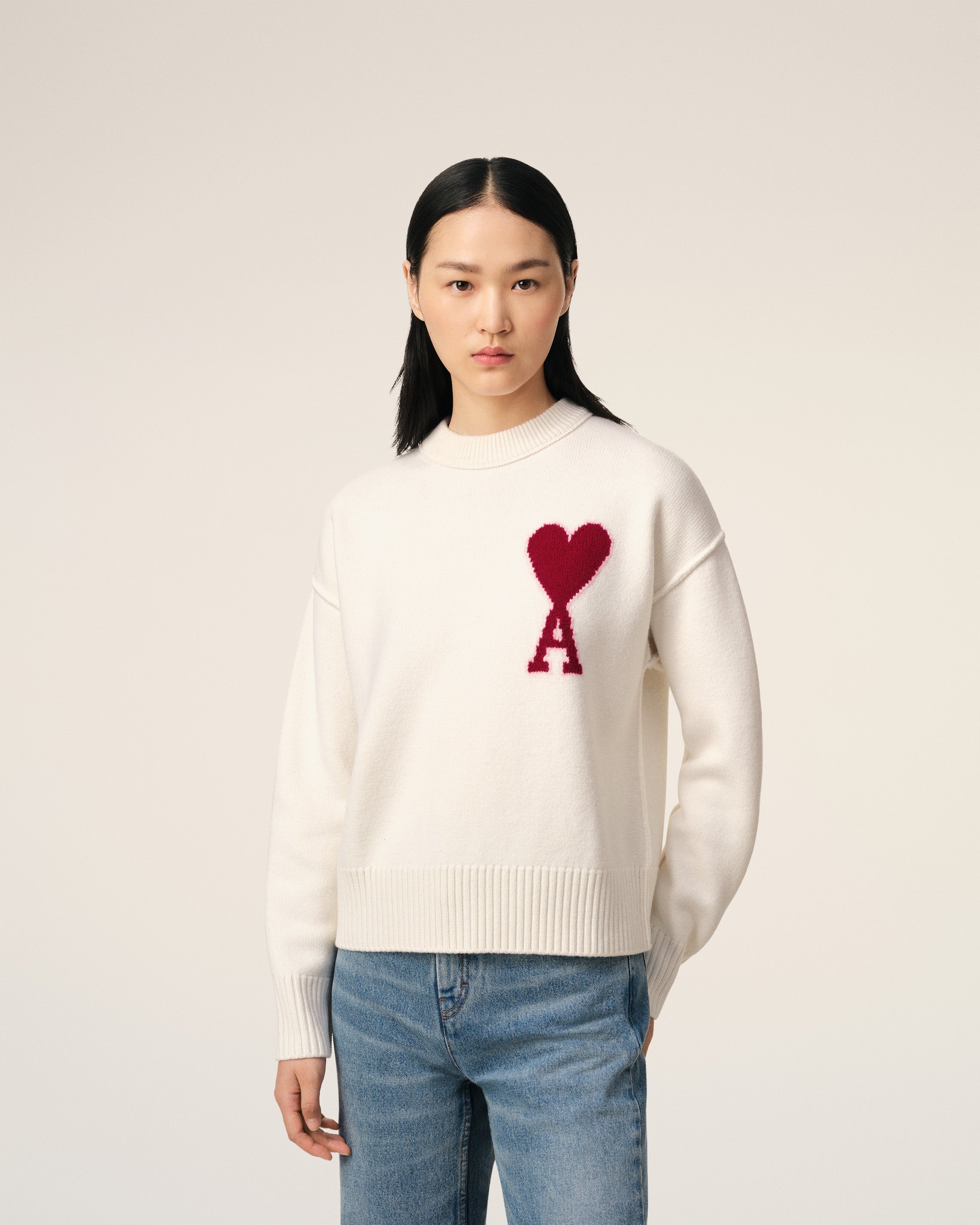 WHITE WOOL AMI DE COEUR SWEATER - 3