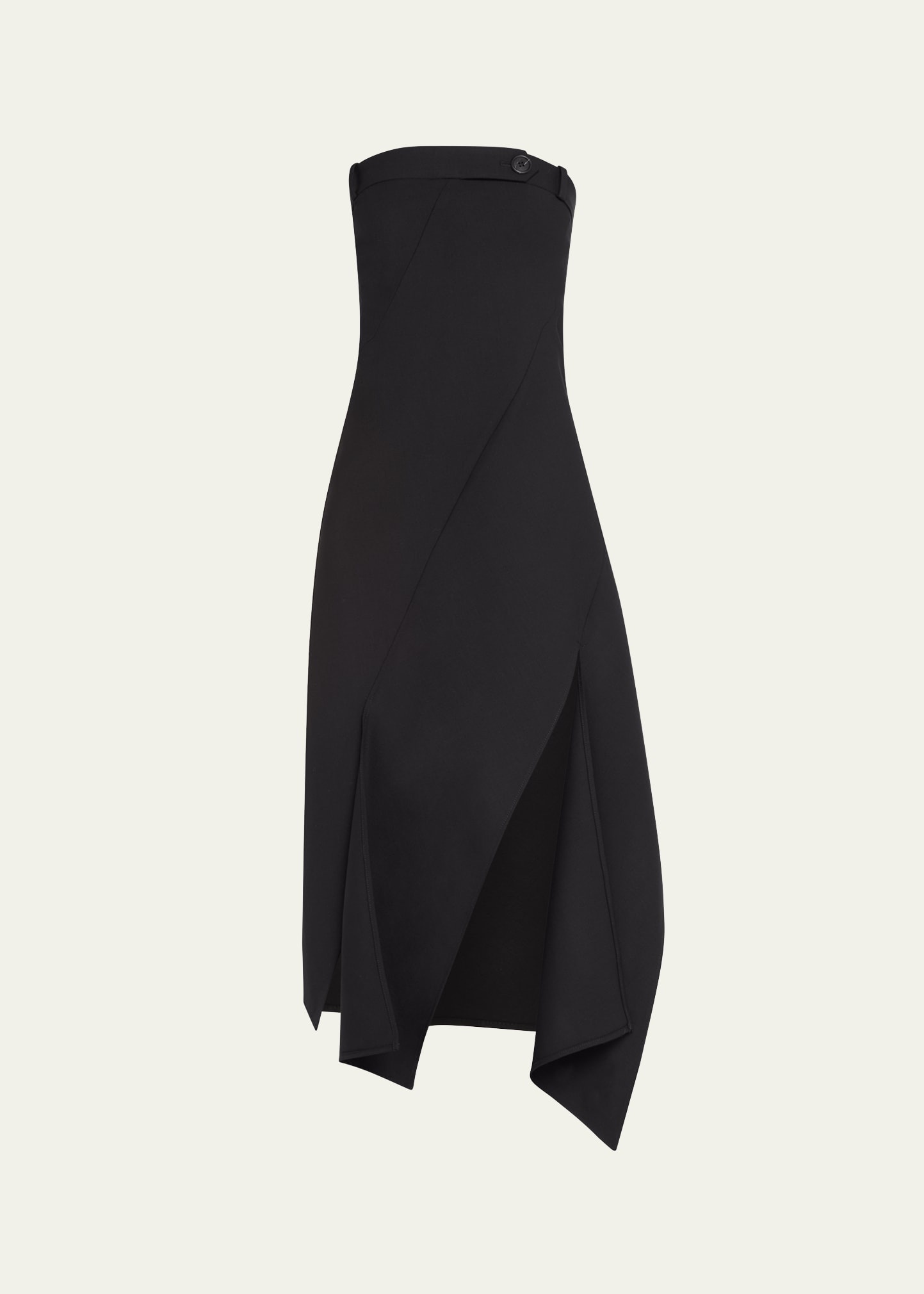 Twisted Suiting Strapless Handkerchief Wool Midi Dress - 1