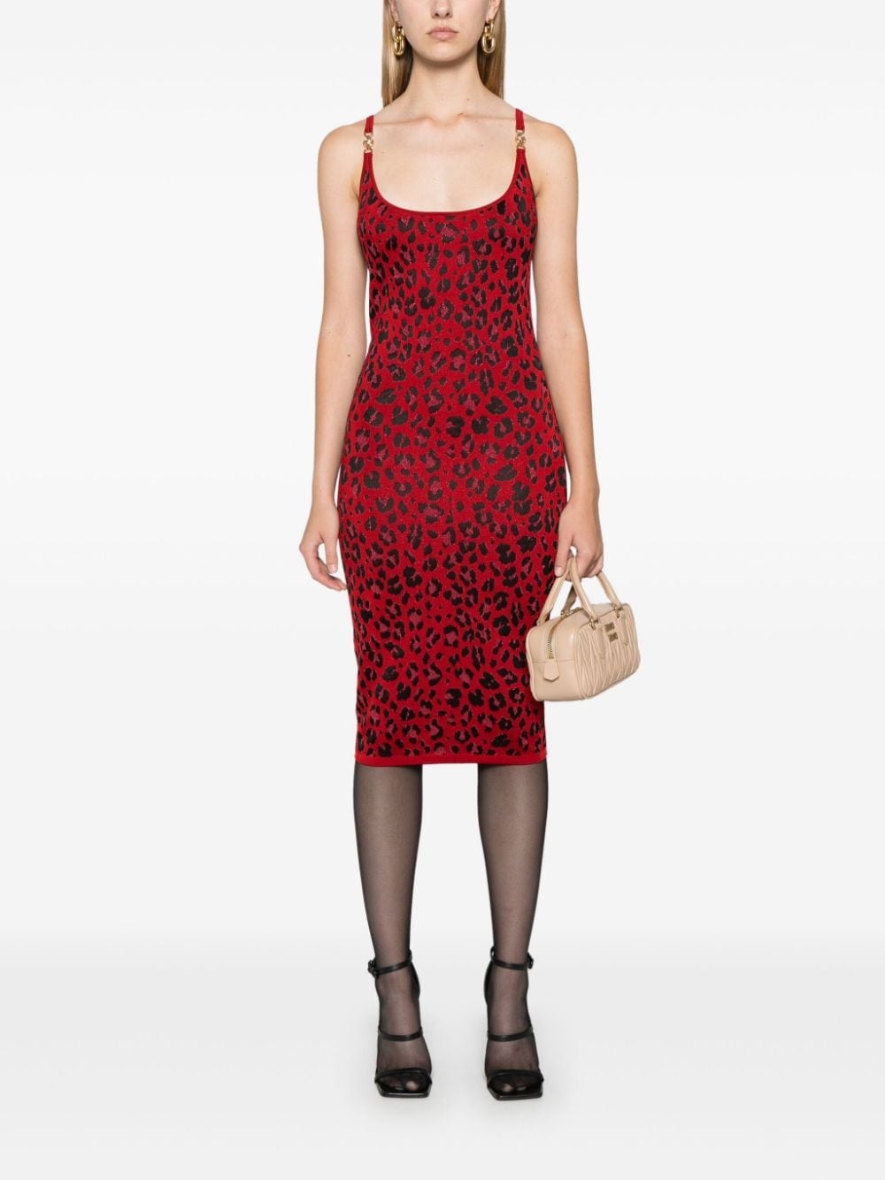 animalier-jacquard lurex-detail midi dress - 2