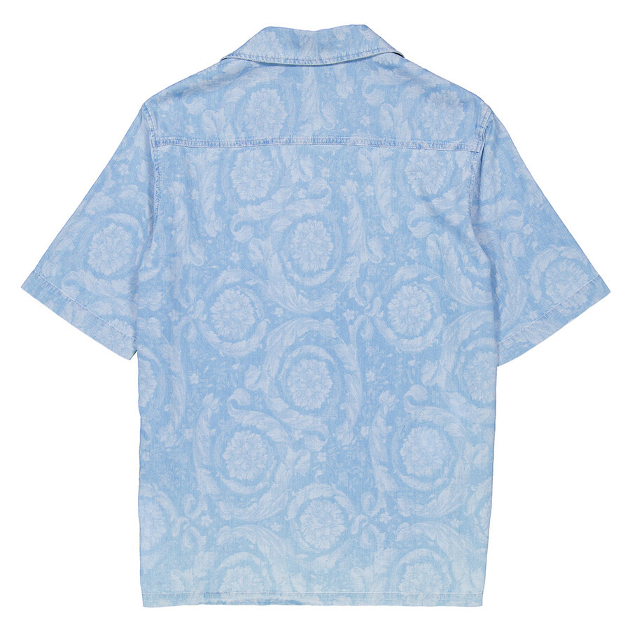 Versace Barocco Print Chambray Denim Shirt - 7