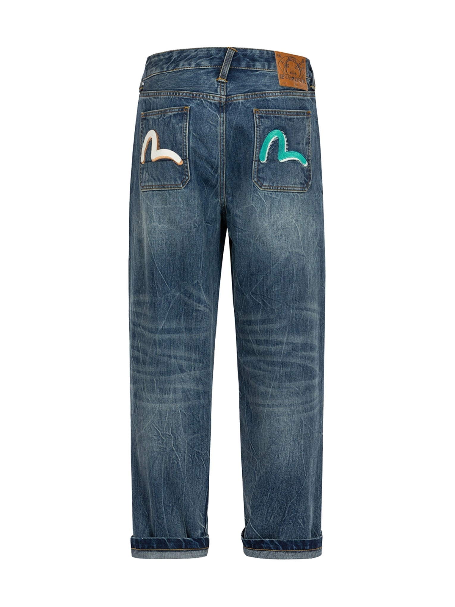 Seagull Print and Embroidery Relax Fit Jeans - 12