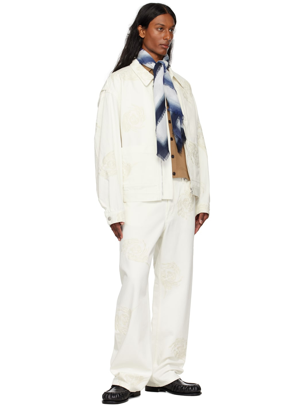 White & Navy Printed Scarf - 2