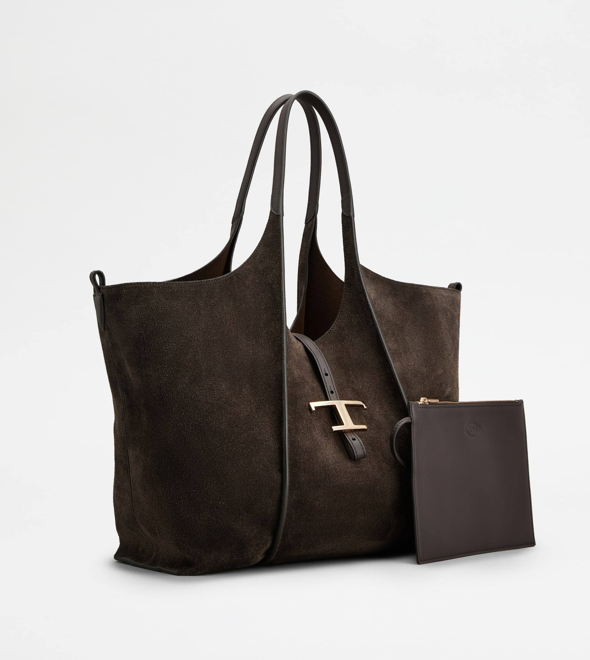 T TIMELESS SHOPPING BAG IN SUEDE MEDIUM - BROWN - 2