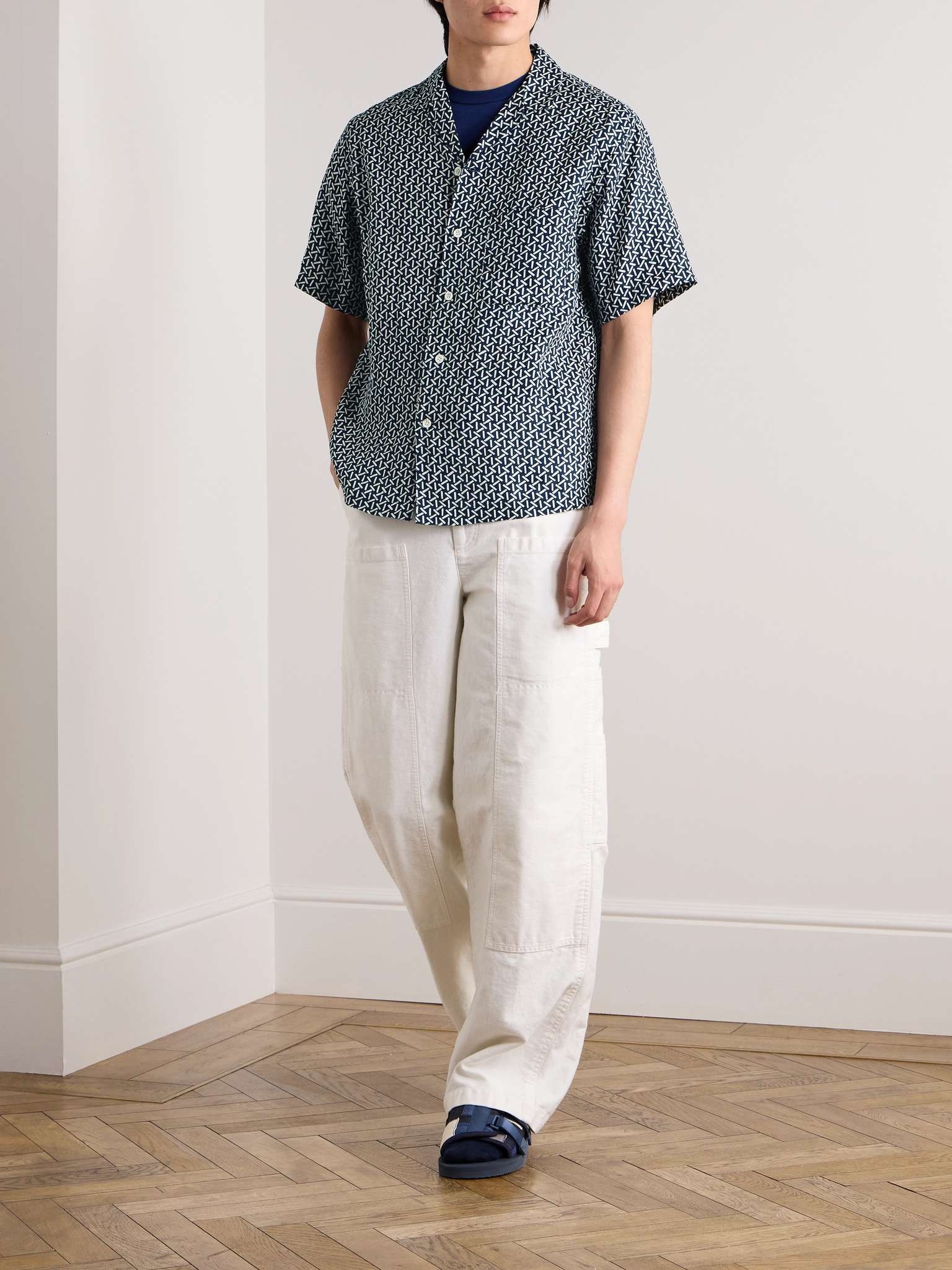 Camp-Collar Printed Linen Shirt - 2