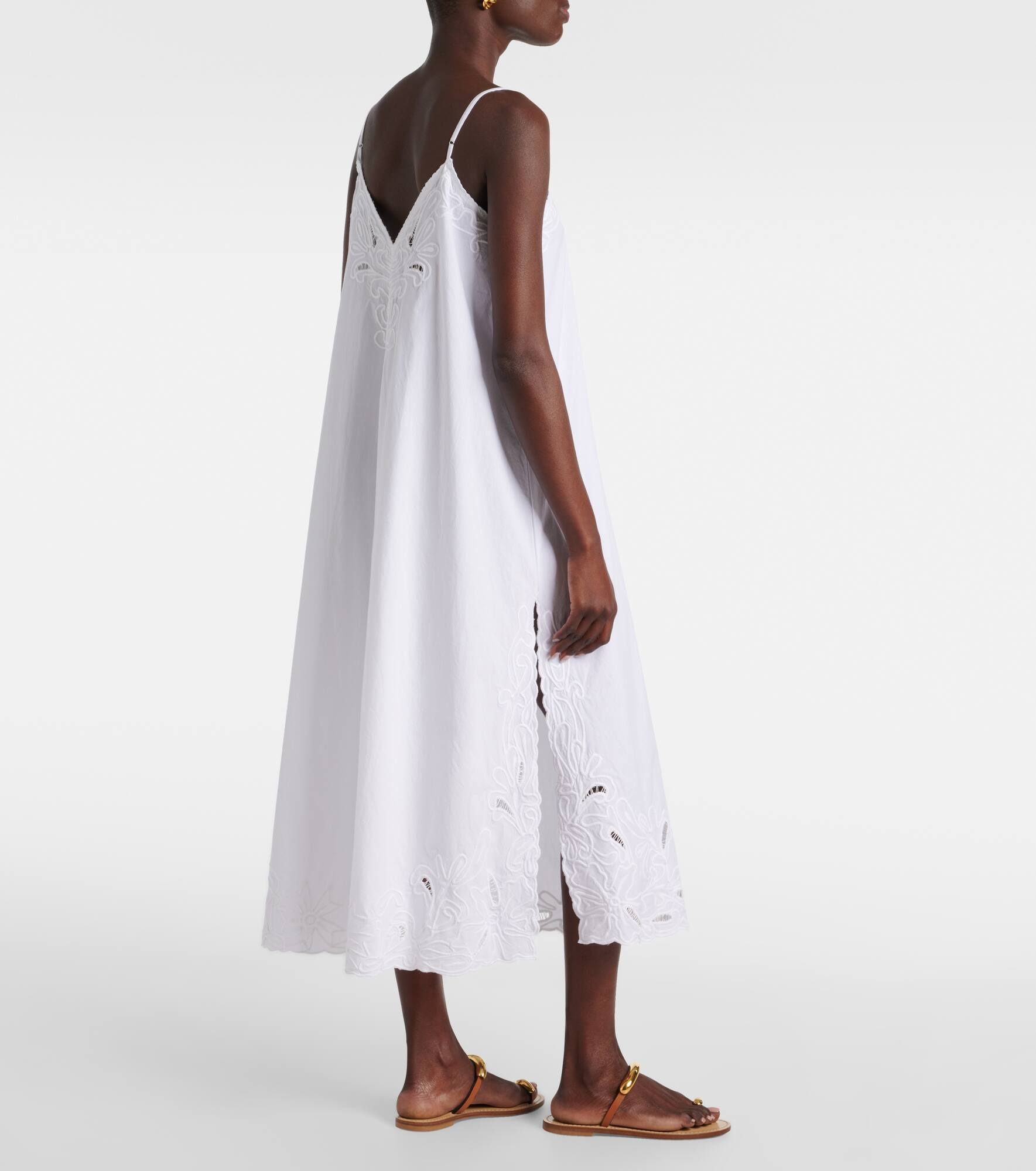 Embroidered cotton poplin midi dress - 3