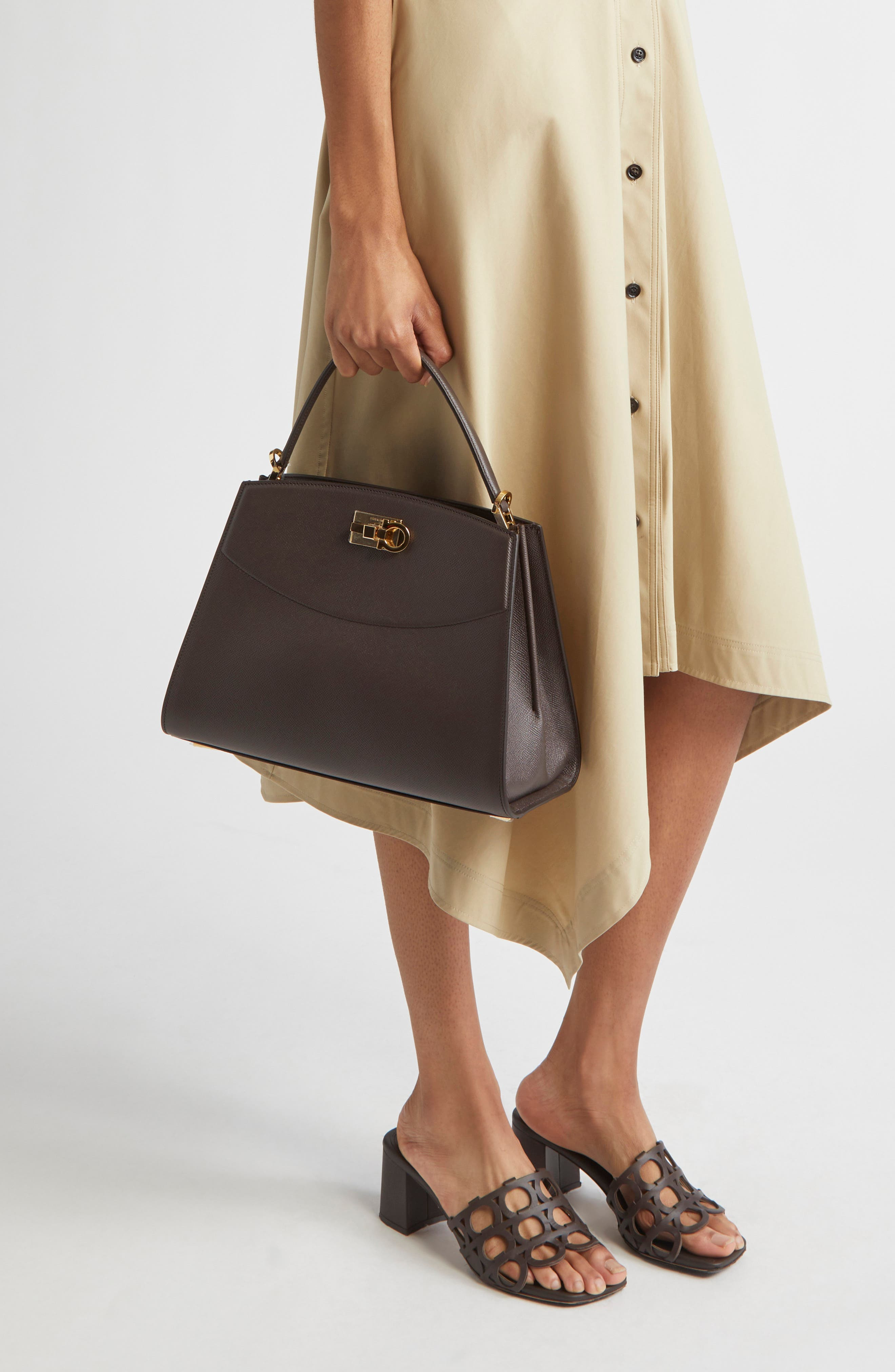 FERRAGAMO Small Studio Box Leather Top Handle Bag in Testa Di Moro at Nordstrom - 3
