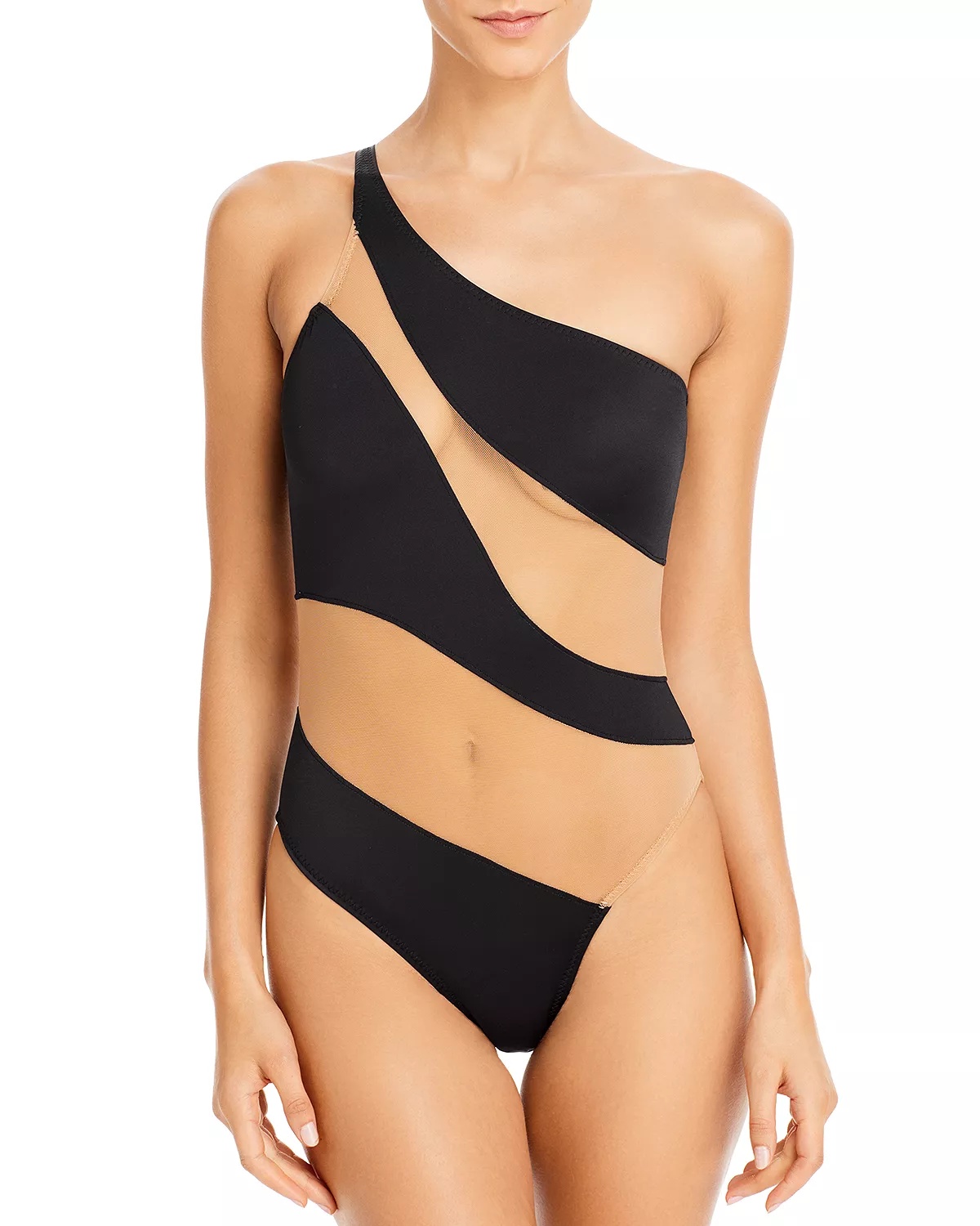 Snake Mesh Stripe One Piece Swimsuit - 1