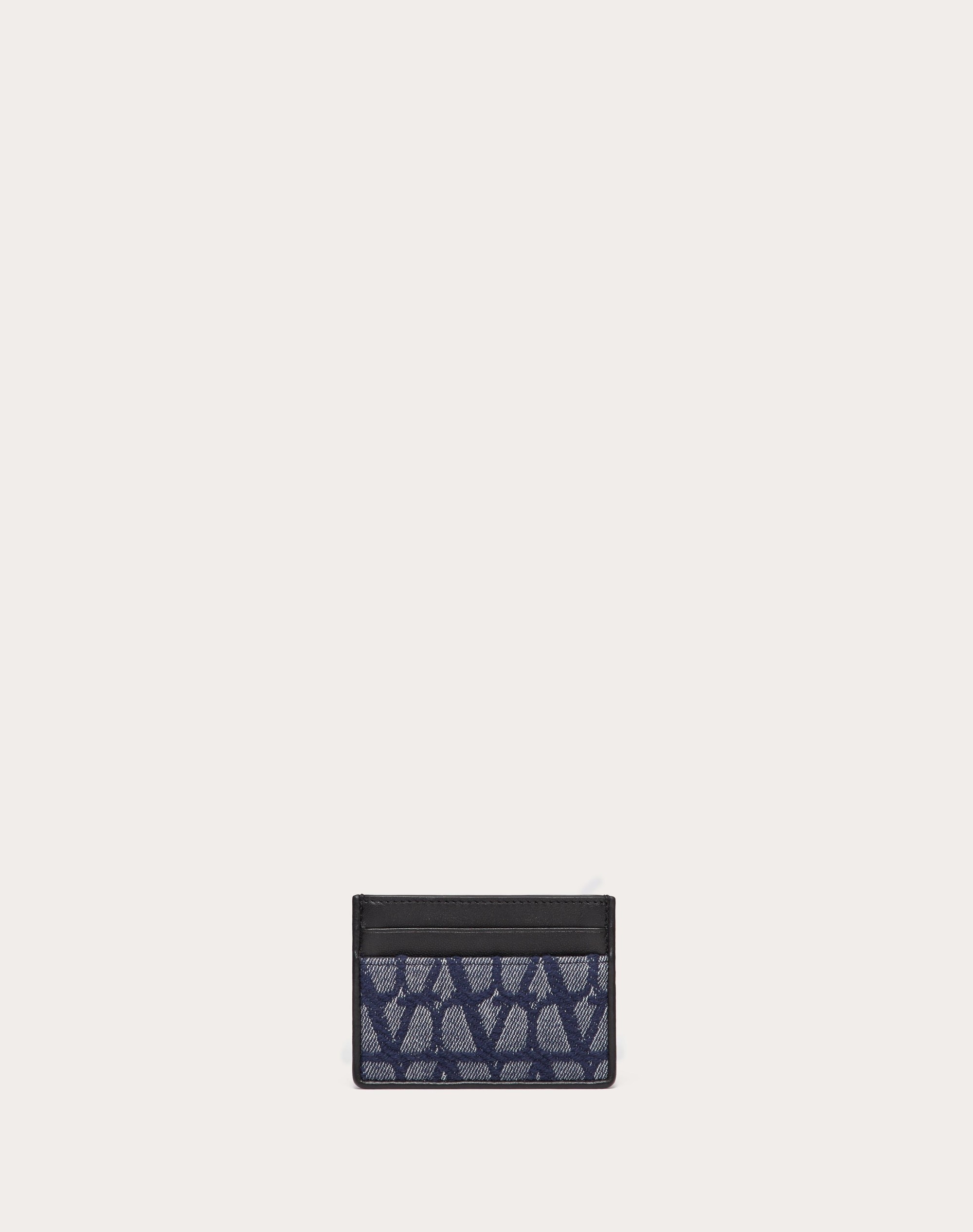 TOILE ICONOGRAPHE DENIM-EFFECT JACQUARD FABRIC CARD HOLDER WITH LEATHER DETAILS - 1