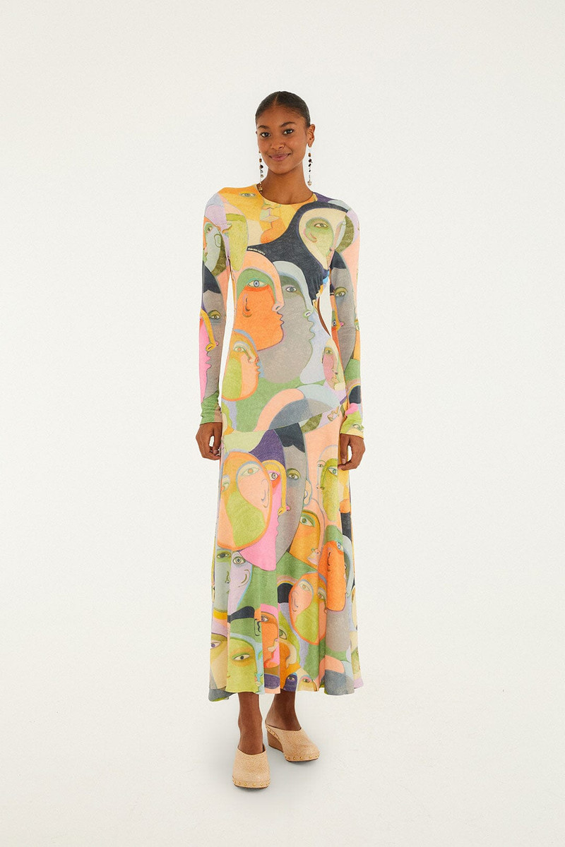 Crowded Series Drawing Long Sleeve Midi Dress 1