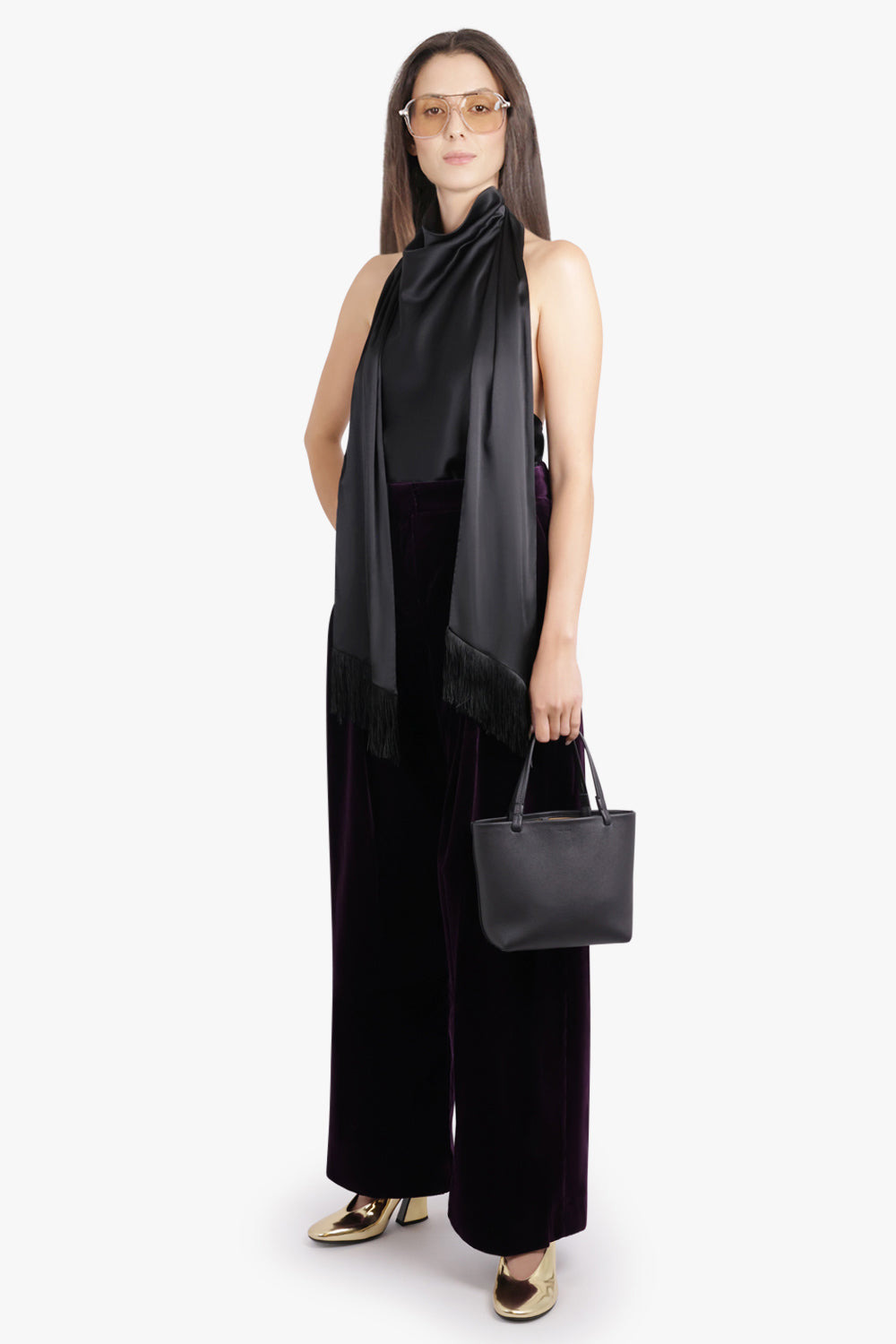 HALTERNECK TOP WITH SCARF NECK | BLACK - 2