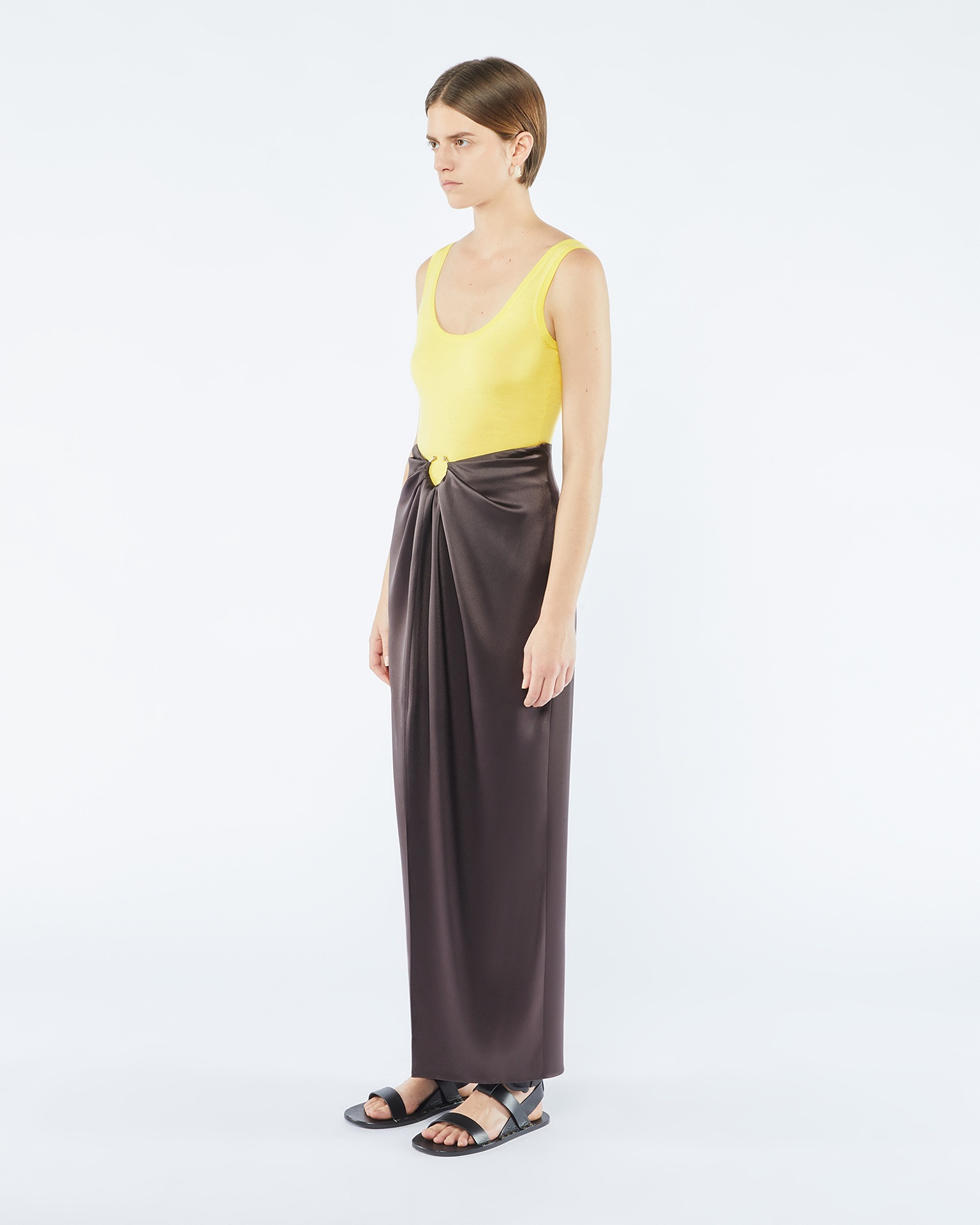 EMIKO - Slip satin sarong-style midi skirt - Coffee bean - 4