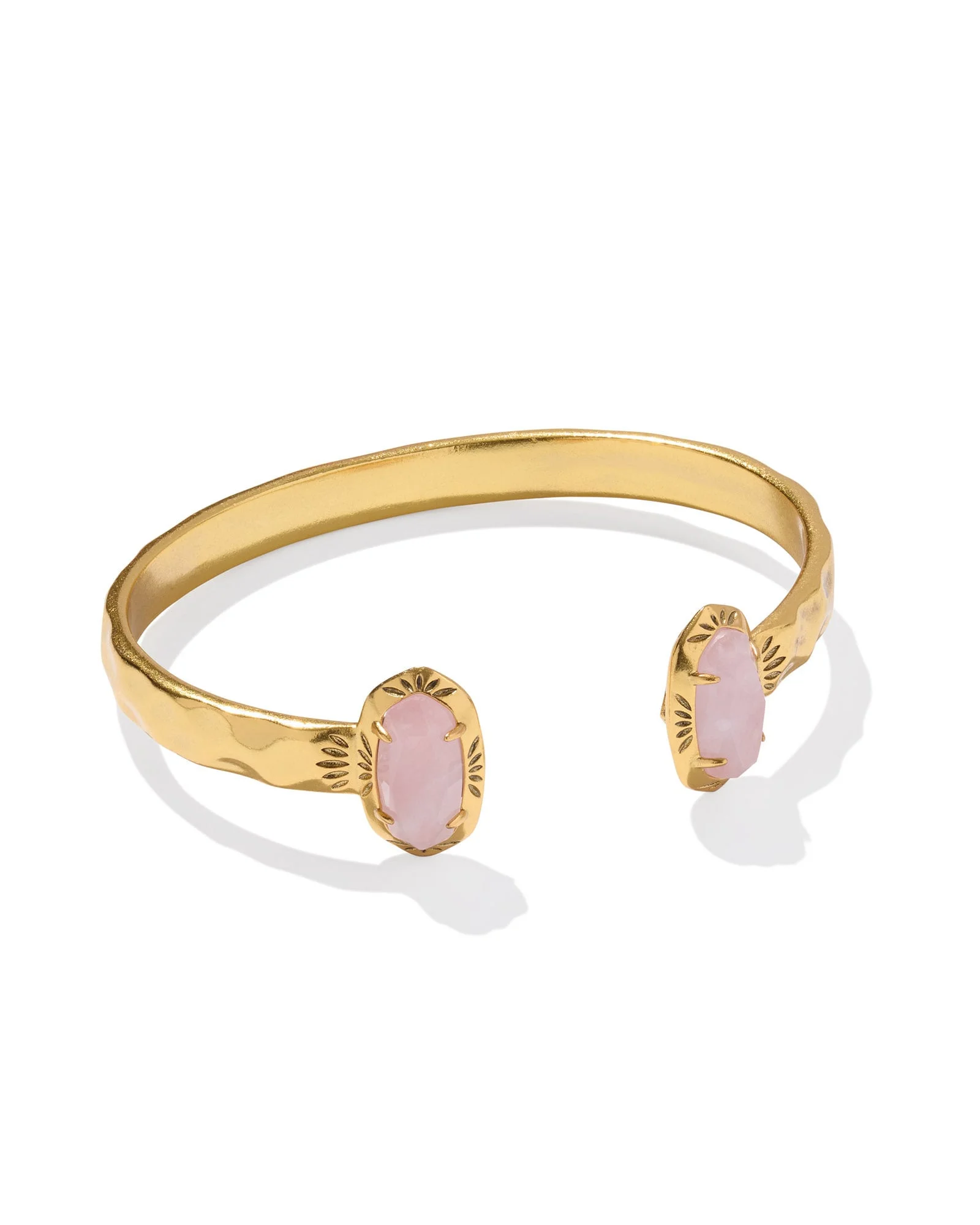 Elton Vintage Gold Etch Frame Cuff Bracelet in Rose Quartz - 1
