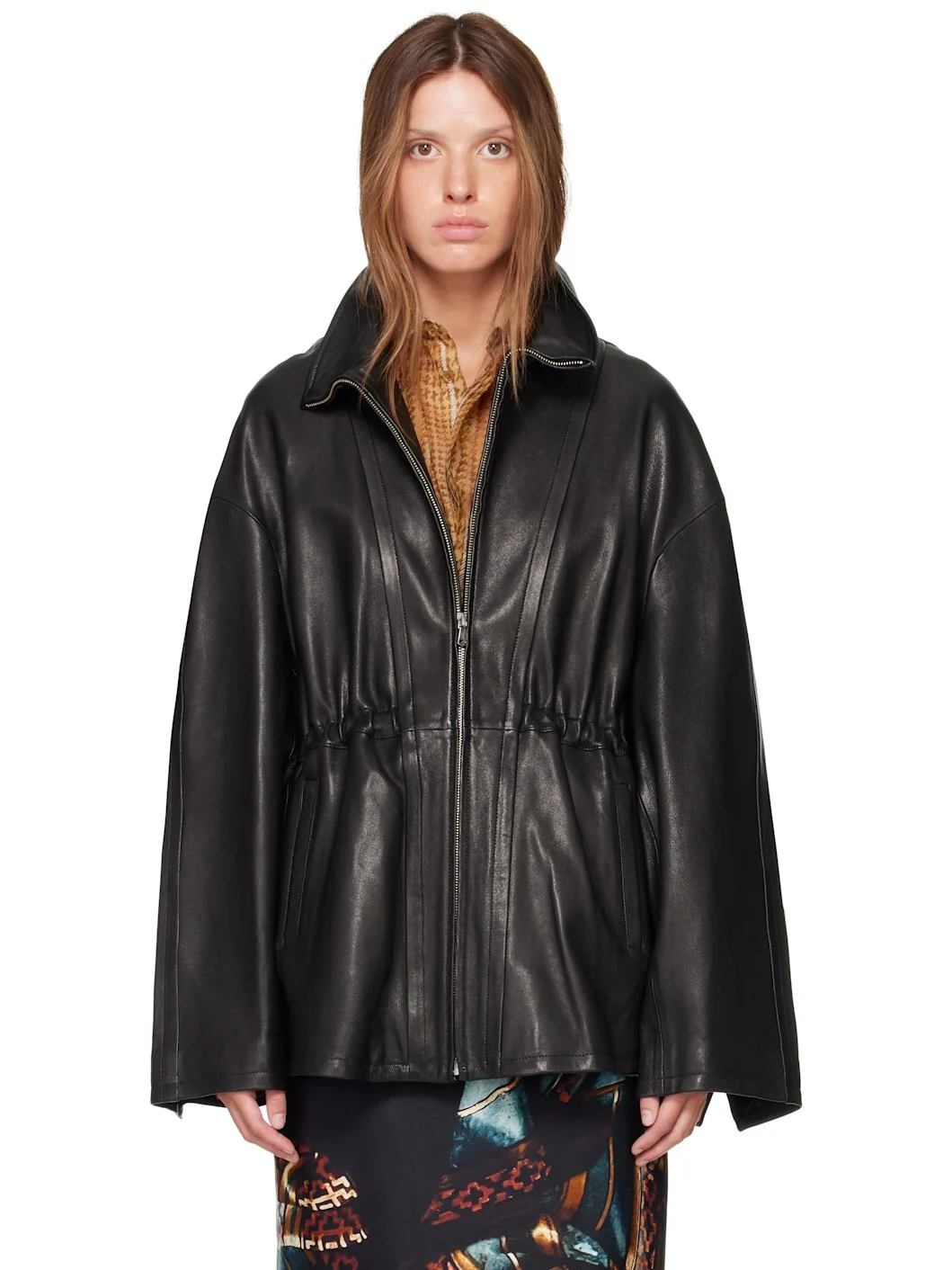 Black Passage Funnelneck Leather Jacket - 1
