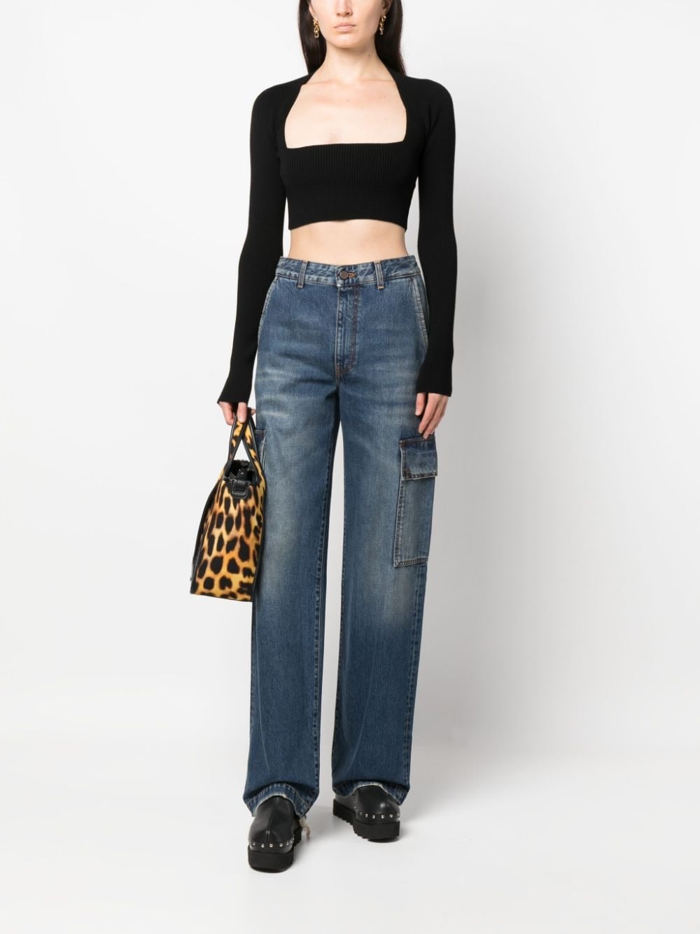 cargo-pockets straight-leg jeans - 2