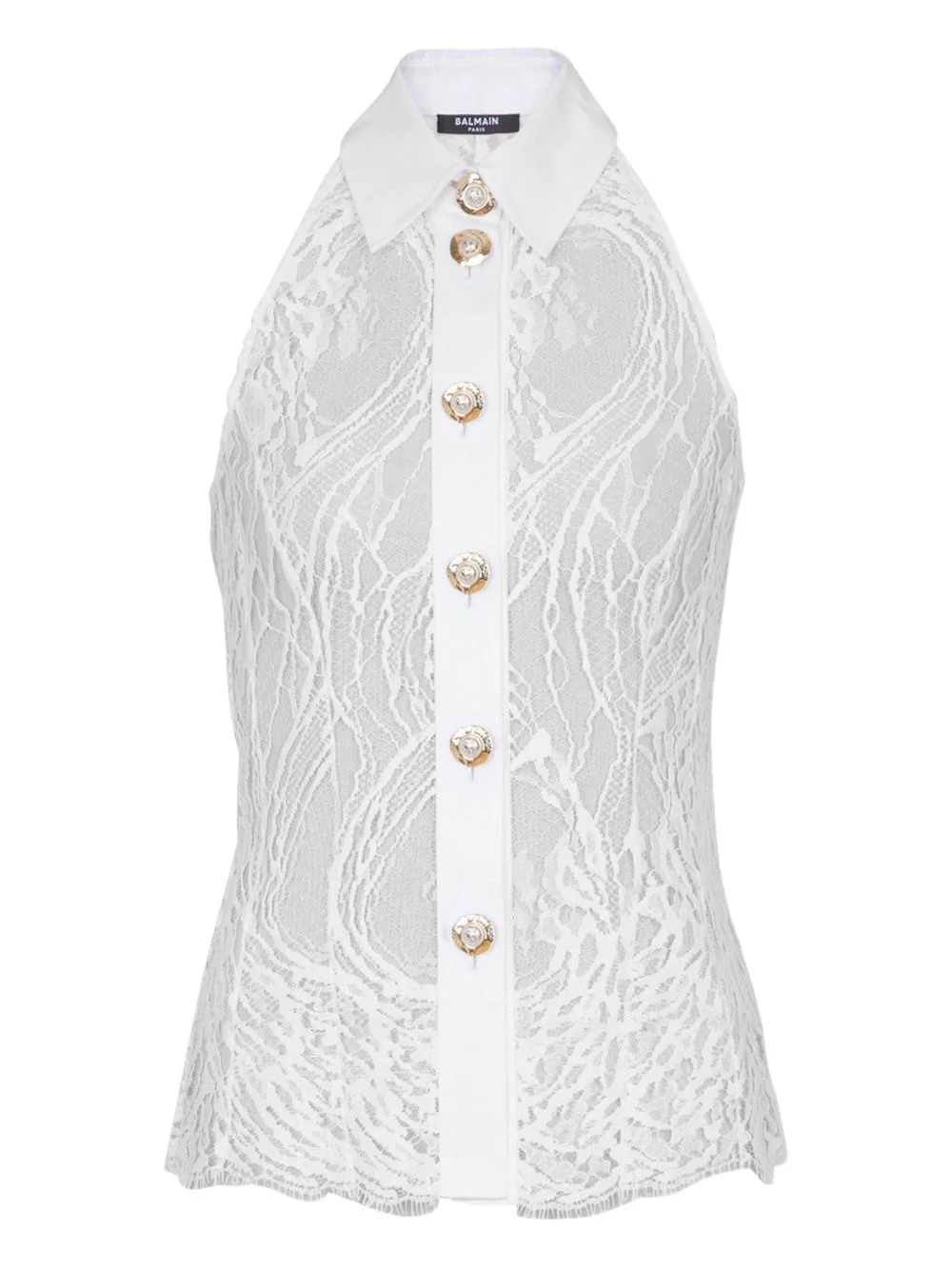 lace halterneck buttoned top - 1