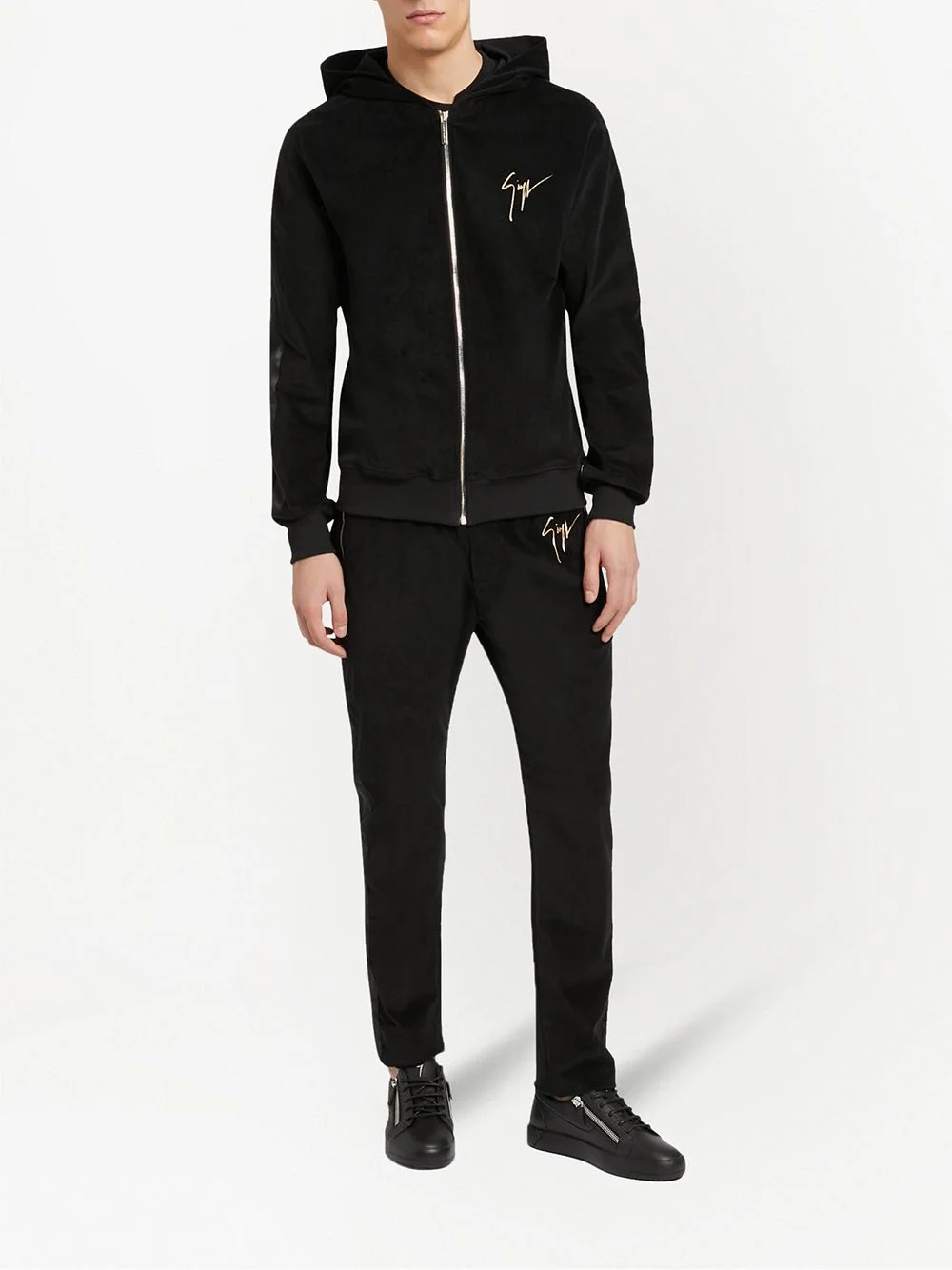 LR-08 logo-embroidered velvet hoodie - 2