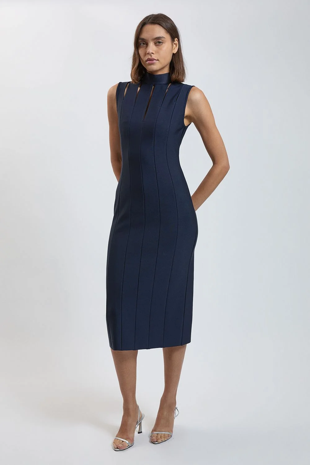 Bandage Figure Form Cut Out Knitted Midi Dress - 1